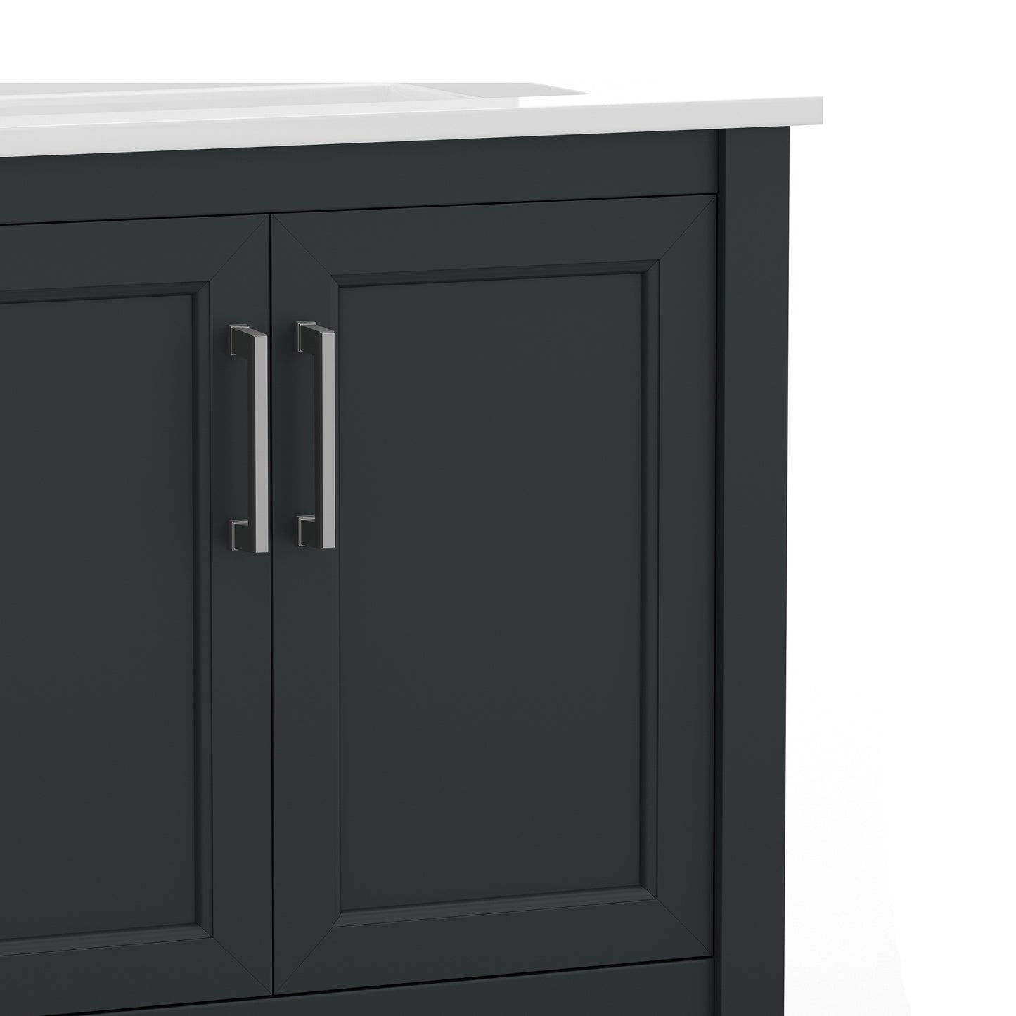 Vega 30 Inch Bathroom Vanity with Sink Combo, Storage Cabinet with Soft Close Doors and Open Shelf, Carrara Marble Finish Countertop, Black Black Frame/Nickel Hardware