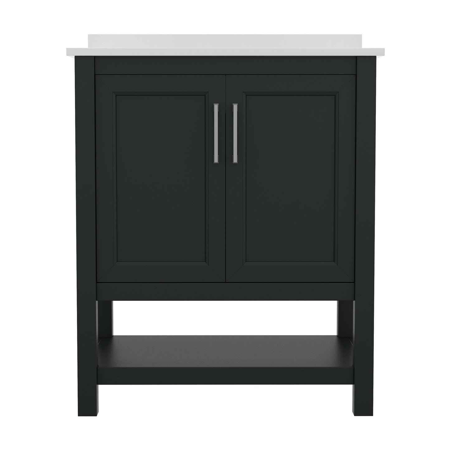Vega 30 Inch Bathroom Vanity with Sink Combo, Storage Cabinet with Soft Close Doors and Open Shelf, Carrara Marble Finish Countertop, Black Black Frame/Nickel Hardware