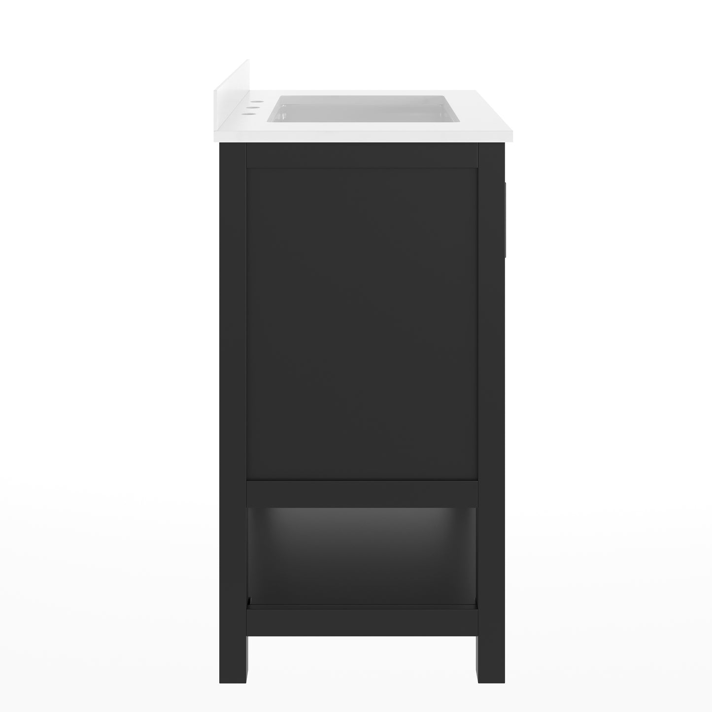 Vega 30" Bathroom Vanity with Sink, Storage Cabinet with Soft Close Doors & Open Shelf, Carrara Marble Finish Counter & Black Hardware, Black/White Black Frame/Black Hardware