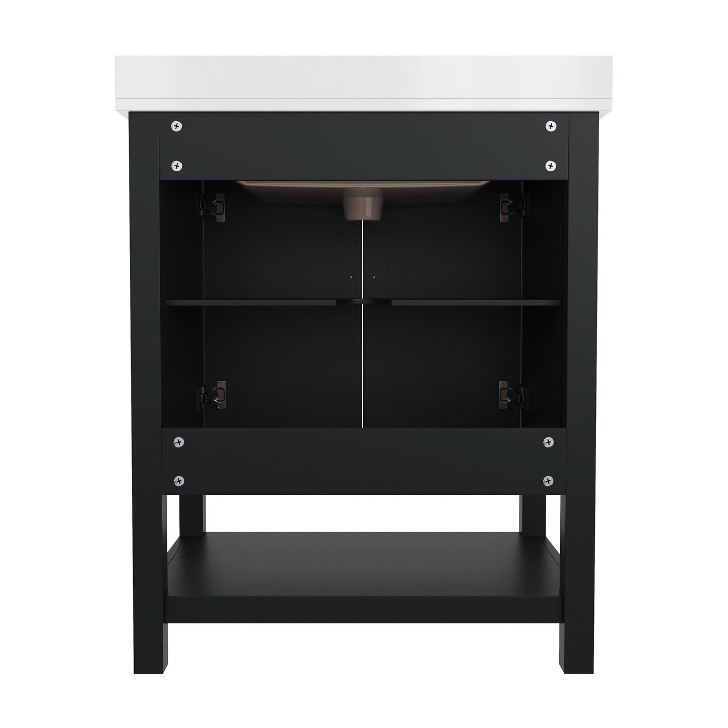 Vega 30" Bathroom Vanity with Sink, Storage Cabinet with Soft Close Doors & Open Shelf, Carrara Marble Finish Counter & Gold Hardware, Black/White Black Frame/Gold Hardware