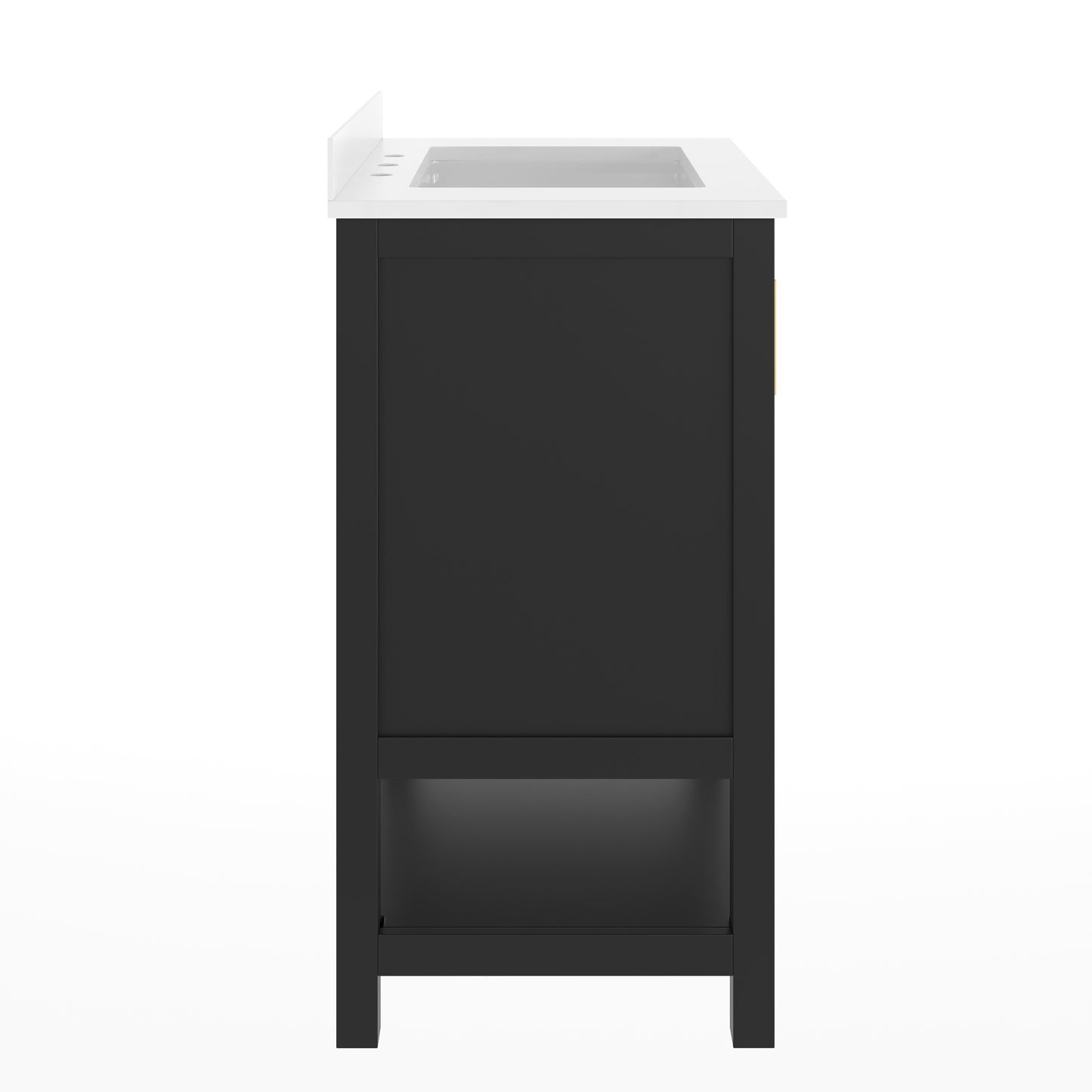 Vega 30" Bathroom Vanity with Sink, Storage Cabinet with Soft Close Doors & Open Shelf, Carrara Marble Finish Counter & Gold Hardware, Black/White Black Frame/Gold Hardware