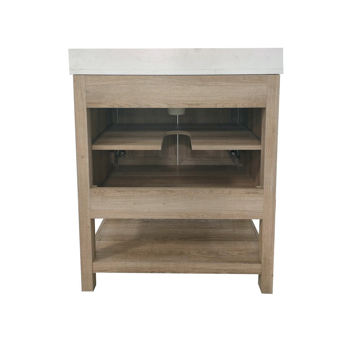 Vega 30 Inch Bathroom Vanity with Sink Combo, Storage Cabinet with Soft Close Doors and Open Shelf, Carrara Marble Finish Countertop, Brown/White Brown