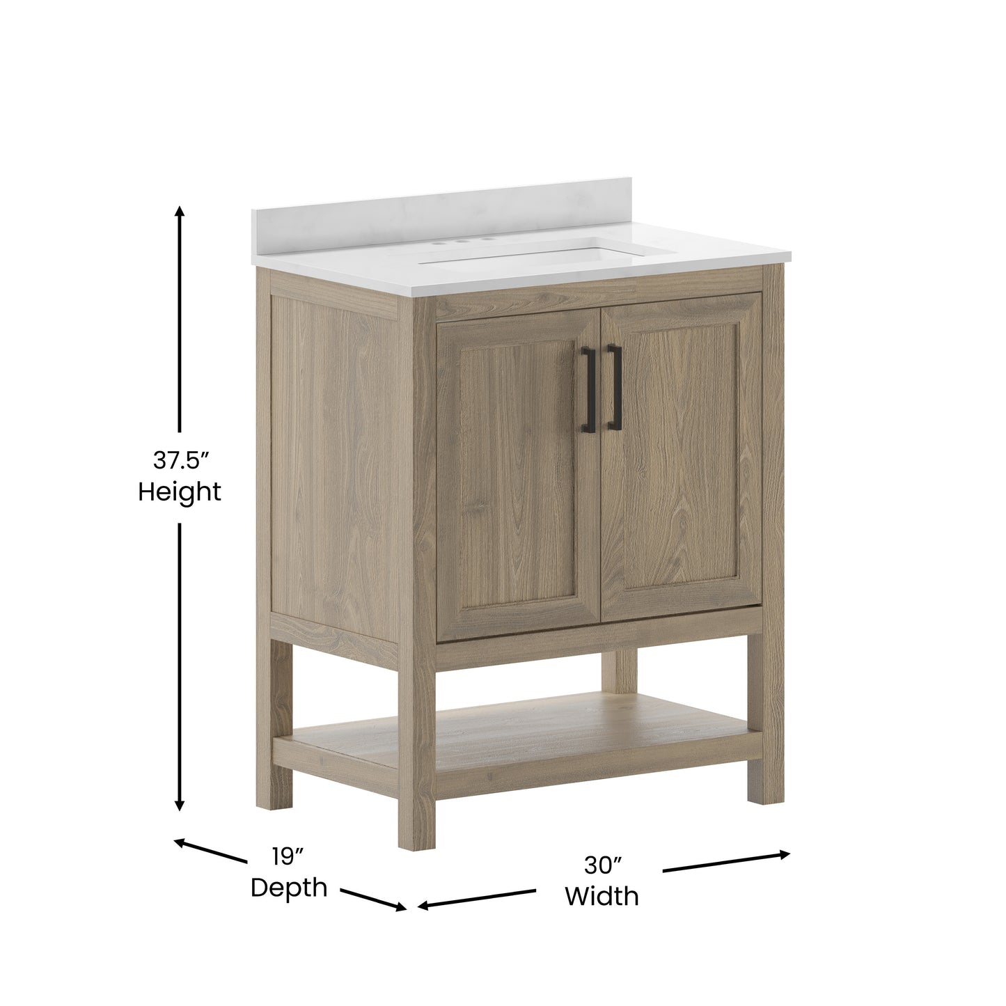 Vega 30 Inch Bathroom Vanity with Sink Combo, Storage Cabinet with Soft Close Doors and Open Shelf, Carrara Marble Finish Countertop, Brown/White Brown