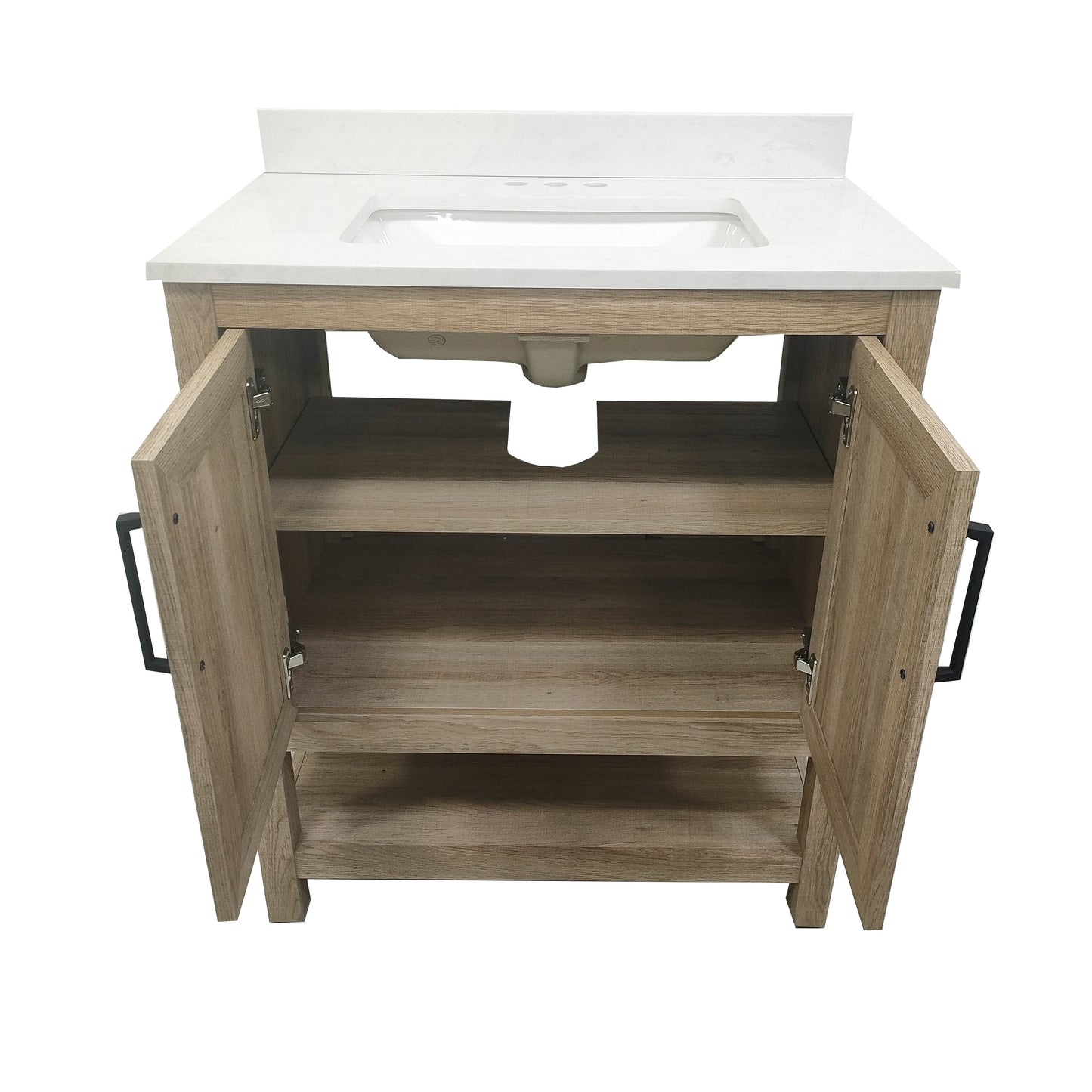 Vega 30 Inch Bathroom Vanity with Sink Combo, Storage Cabinet with Soft Close Doors and Open Shelf, Carrara Marble Finish Countertop, Brown/White Brown