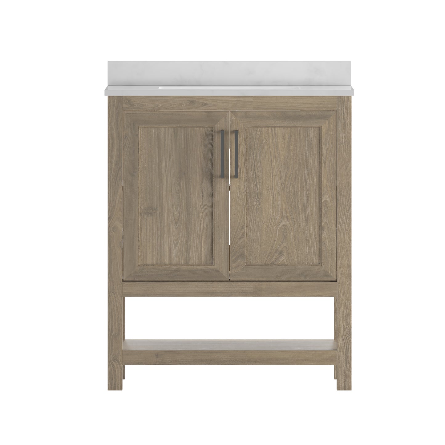Vega 30 Inch Bathroom Vanity with Sink Combo, Storage Cabinet with Soft Close Doors and Open Shelf, Carrara Marble Finish Countertop, Brown/White Brown