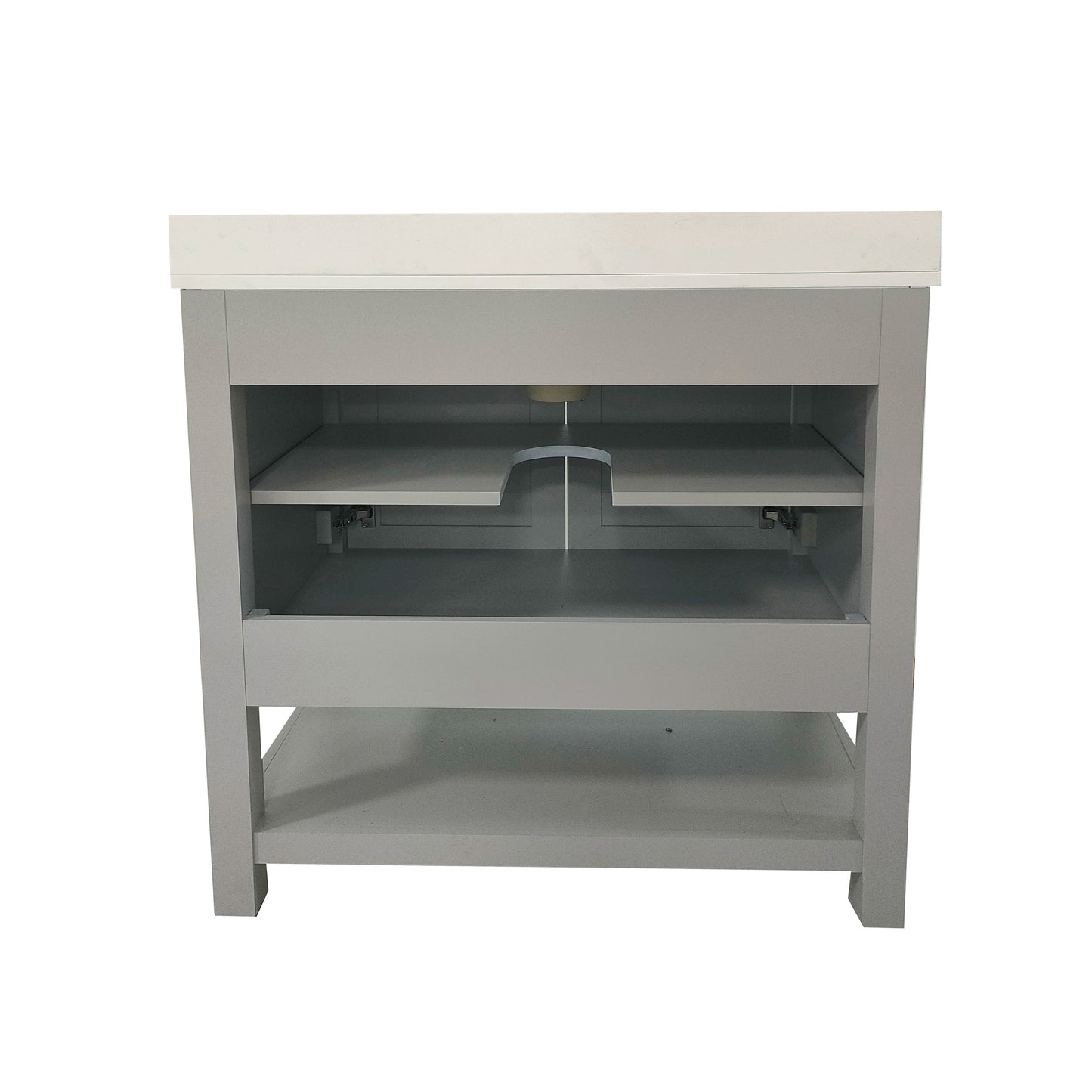 Vega 30 Inch Bathroom Vanity with Sink Combo, Storage Cabinet with Soft Close Doors and Open Shelf, Carrara Marble Finish Countertop, Gray/White Gray