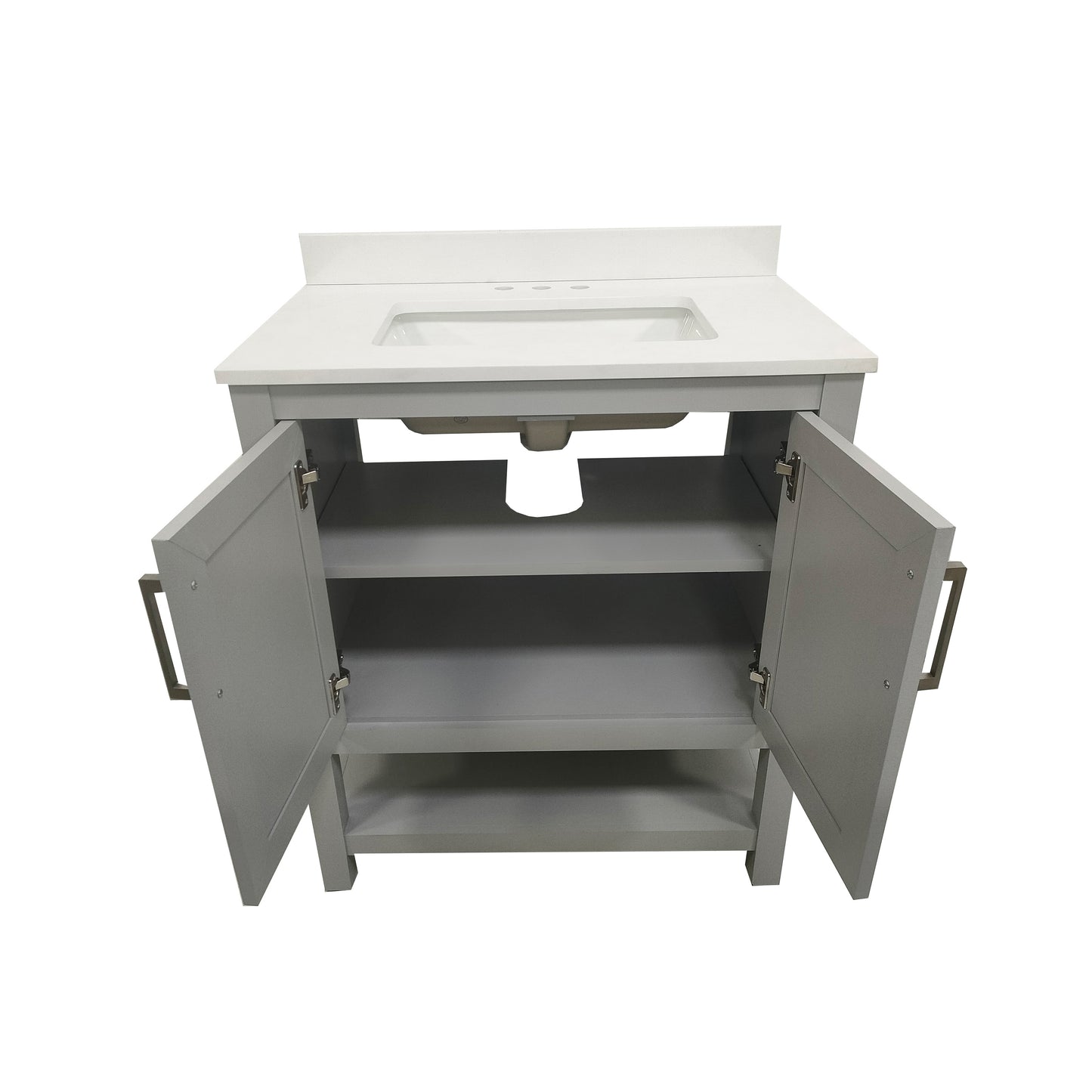 Vega 30 Inch Bathroom Vanity with Sink Combo, Storage Cabinet with Soft Close Doors and Open Shelf, Carrara Marble Finish Countertop, Gray/White Gray