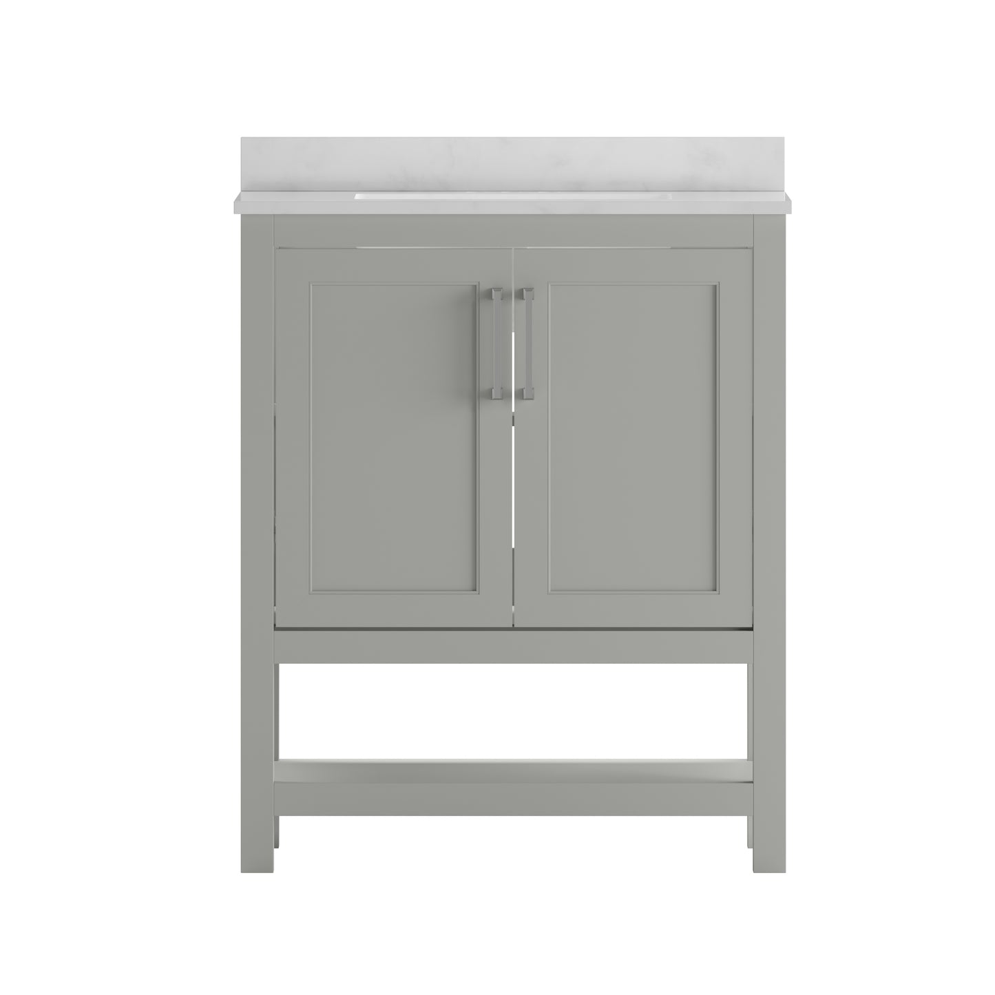 Vega 30 Inch Bathroom Vanity with Sink Combo, Storage Cabinet with Soft Close Doors and Open Shelf, Carrara Marble Finish Countertop, Gray/White Gray