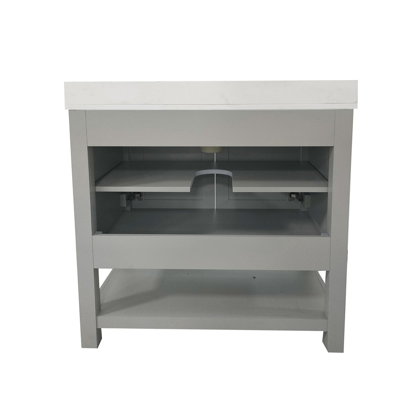 Vega 30" Bathroom Vanity with Sink, Storage Cabinet with Soft Close Doors & Open Shelf, Carrara Marble Finish Counter & Black Hardware, Gray/White Gray Frame/Black Hardware