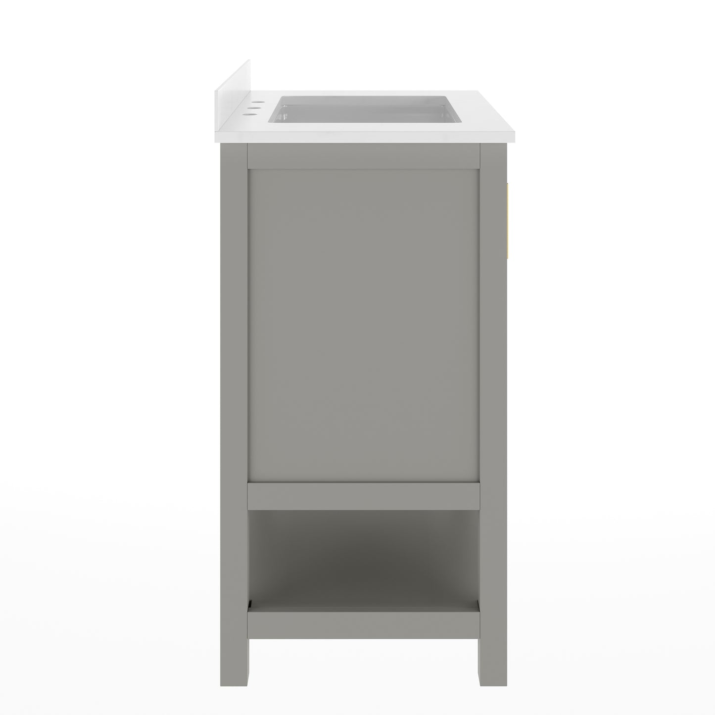 Vega 30" Bathroom Vanity with Sink, Storage Cabinet with Soft Close Doors & Open Shelf, Carrara Marble Finish Counter & Gold Hardware, Gray/White Gray Frame/Gold Hardware