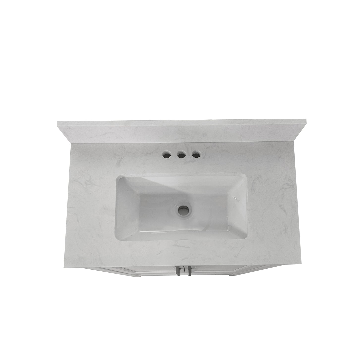 Vega 30 Inch Bathroom Vanity with Sink Combo, Storage Cabinet with Soft Close Doors and Open Shelf, Carrara Marble Finish Countertop, White/White White