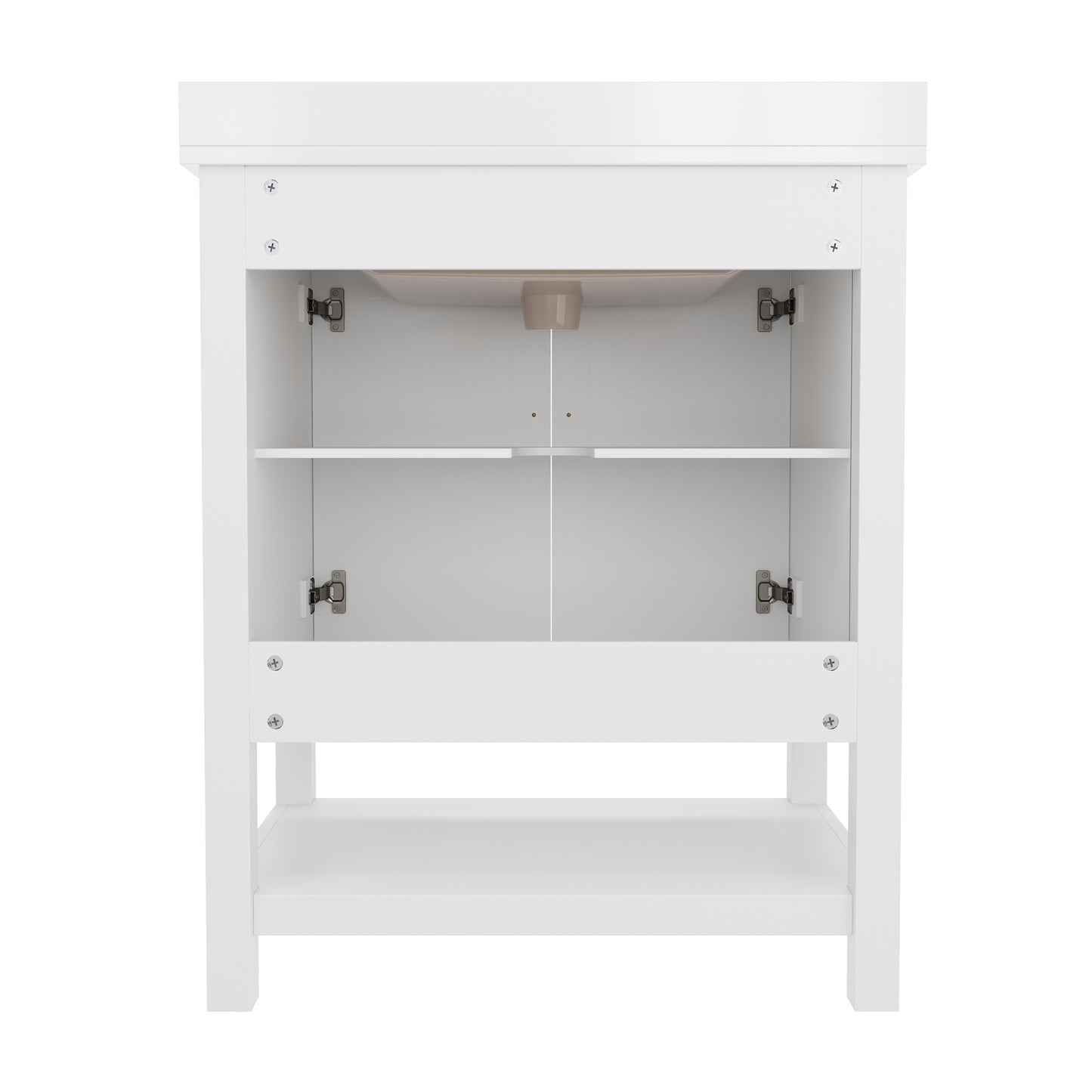 Vega 30 Inch Bathroom Vanity with Sink Combo, Storage Cabinet with Soft Close Doors and Open Shelf, Carrara Marble Finish Countertop, White/Gold White Frame/Gold Hardware