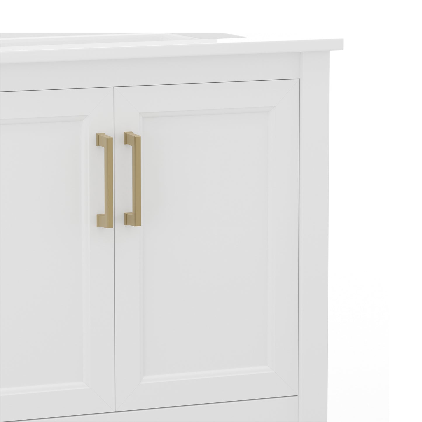 Vega 30 Inch Bathroom Vanity with Sink Combo, Storage Cabinet with Soft Close Doors and Open Shelf, Carrara Marble Finish Countertop, White/Gold White Frame/Gold Hardware