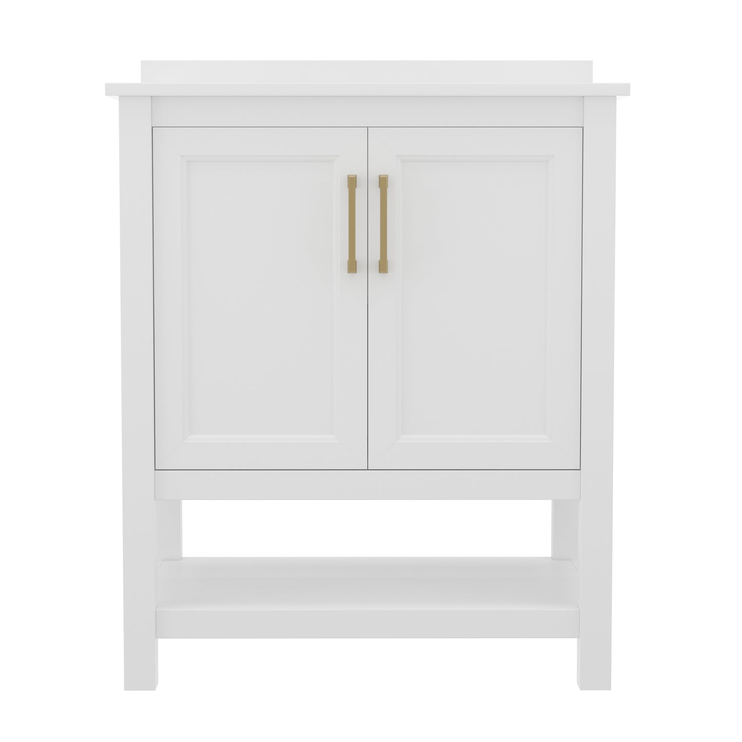 Vega 30 Inch Bathroom Vanity with Sink Combo, Storage Cabinet with Soft Close Doors and Open Shelf, Carrara Marble Finish Countertop, White/Gold White Frame/Gold Hardware