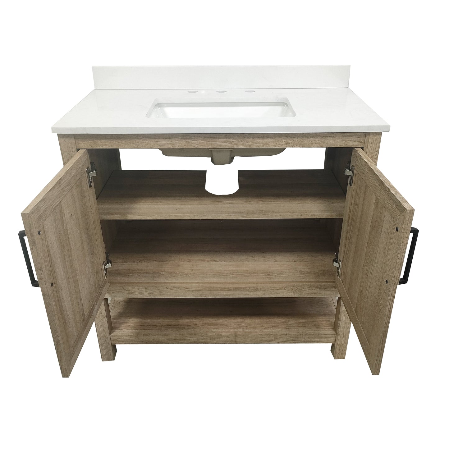 Vega 36 Inch Bathroom Vanity with Sink Combo, Storage Cabinet with Soft Close Doors and Open Shelf, Carrara Marble Finish Countertop, Brown/White Brown