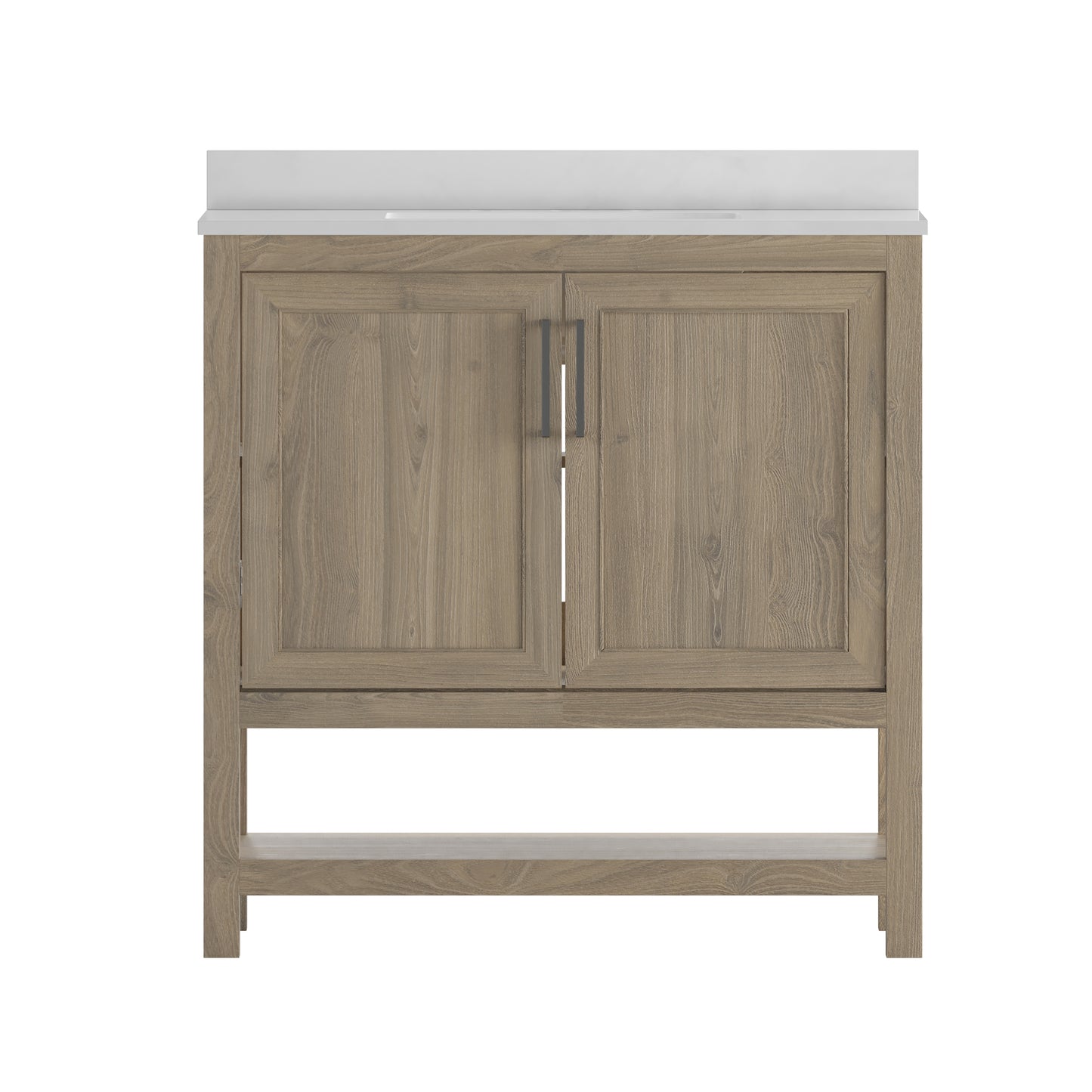 Vega 36 Inch Bathroom Vanity with Sink Combo, Storage Cabinet with Soft Close Doors and Open Shelf, Carrara Marble Finish Countertop, Brown/White Brown