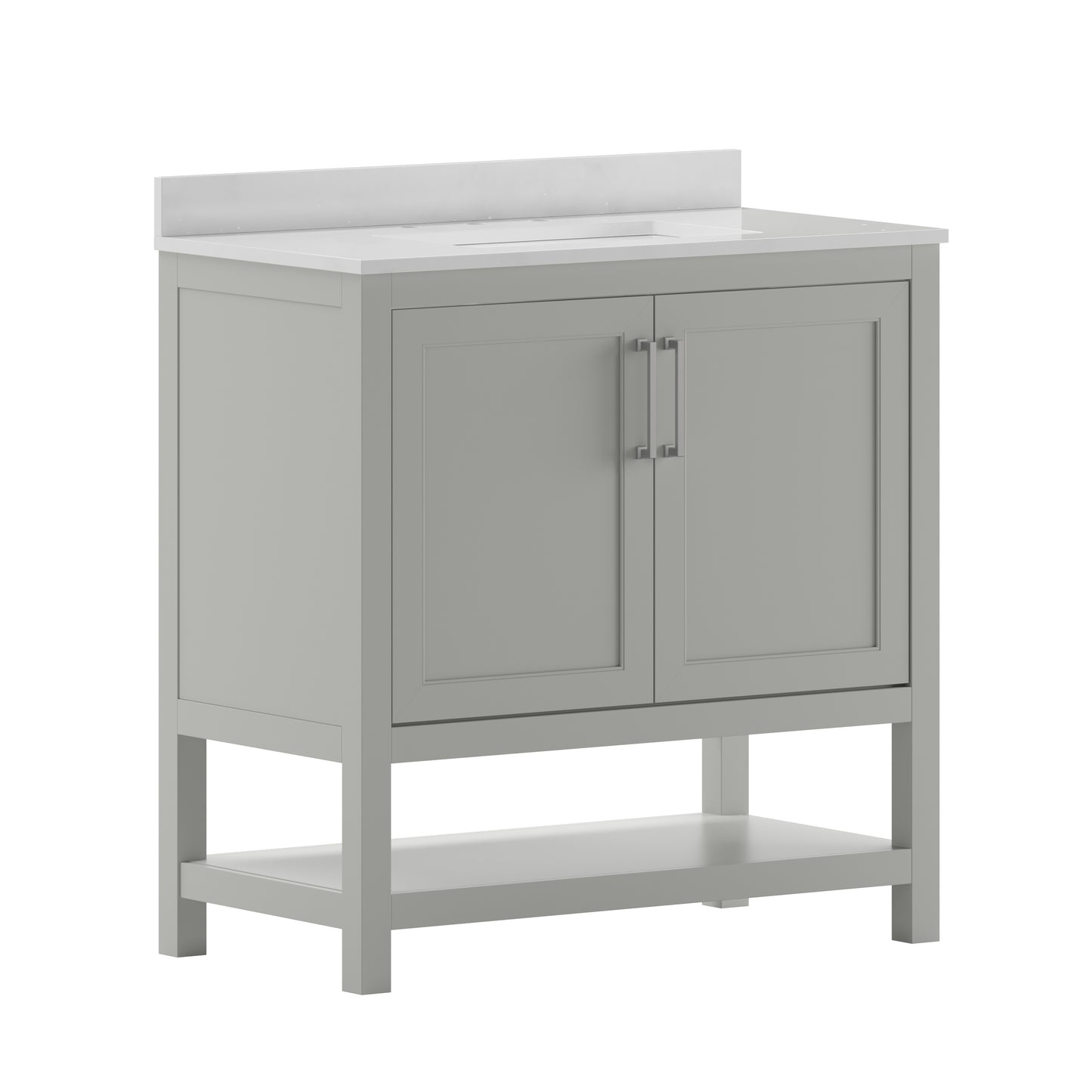 Vega 36 Inch Bathroom Vanity with Sink Combo, Storage Cabinet with Soft Close Doors and Open Shelf, Carrara Marble Finish Countertop, Gray/White Gray