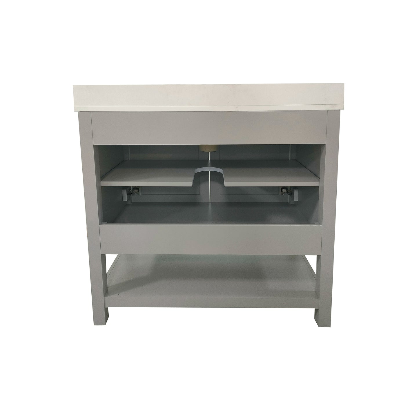 Vega 36 Inch Bathroom Vanity with Sink Combo, Storage Cabinet with Soft Close Doors and Open Shelf, Carrara Marble Finish Countertop, Gray/White Gray