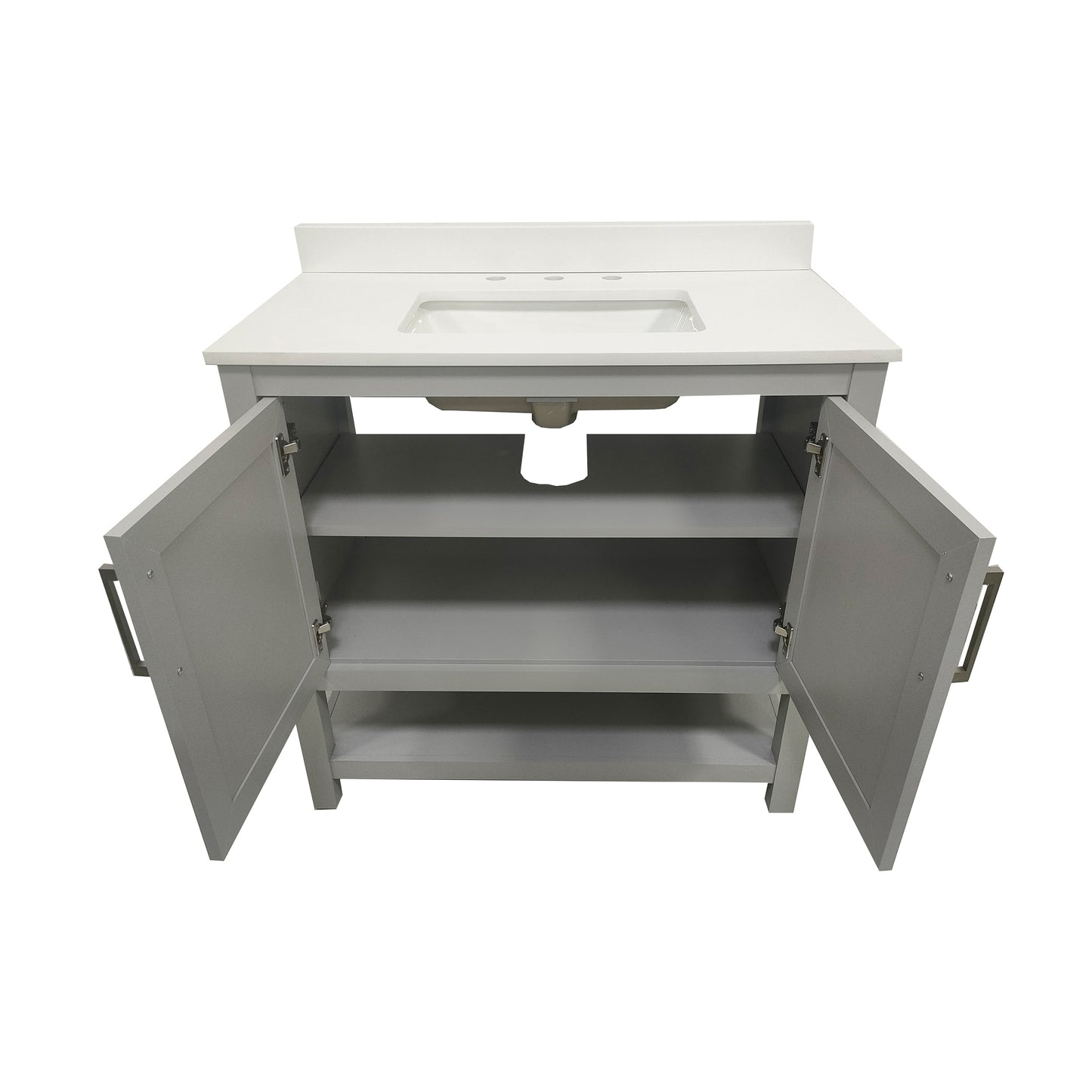 Vega 36 Inch Bathroom Vanity with Sink Combo, Storage Cabinet with Soft Close Doors and Open Shelf, Carrara Marble Finish Countertop, Gray/White Gray