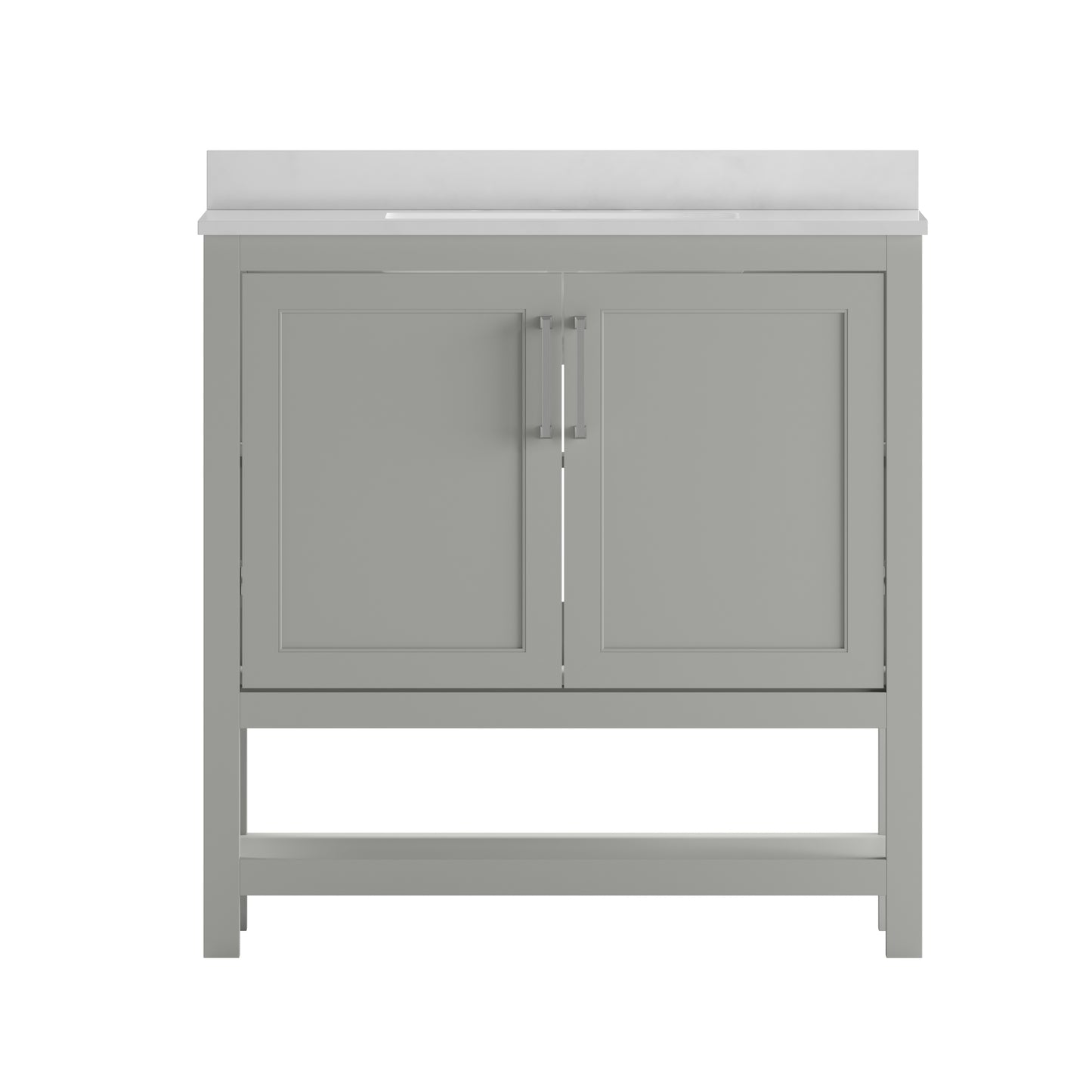 Vega 36 Inch Bathroom Vanity with Sink Combo, Storage Cabinet with Soft Close Doors and Open Shelf, Carrara Marble Finish Countertop, Gray/White Gray