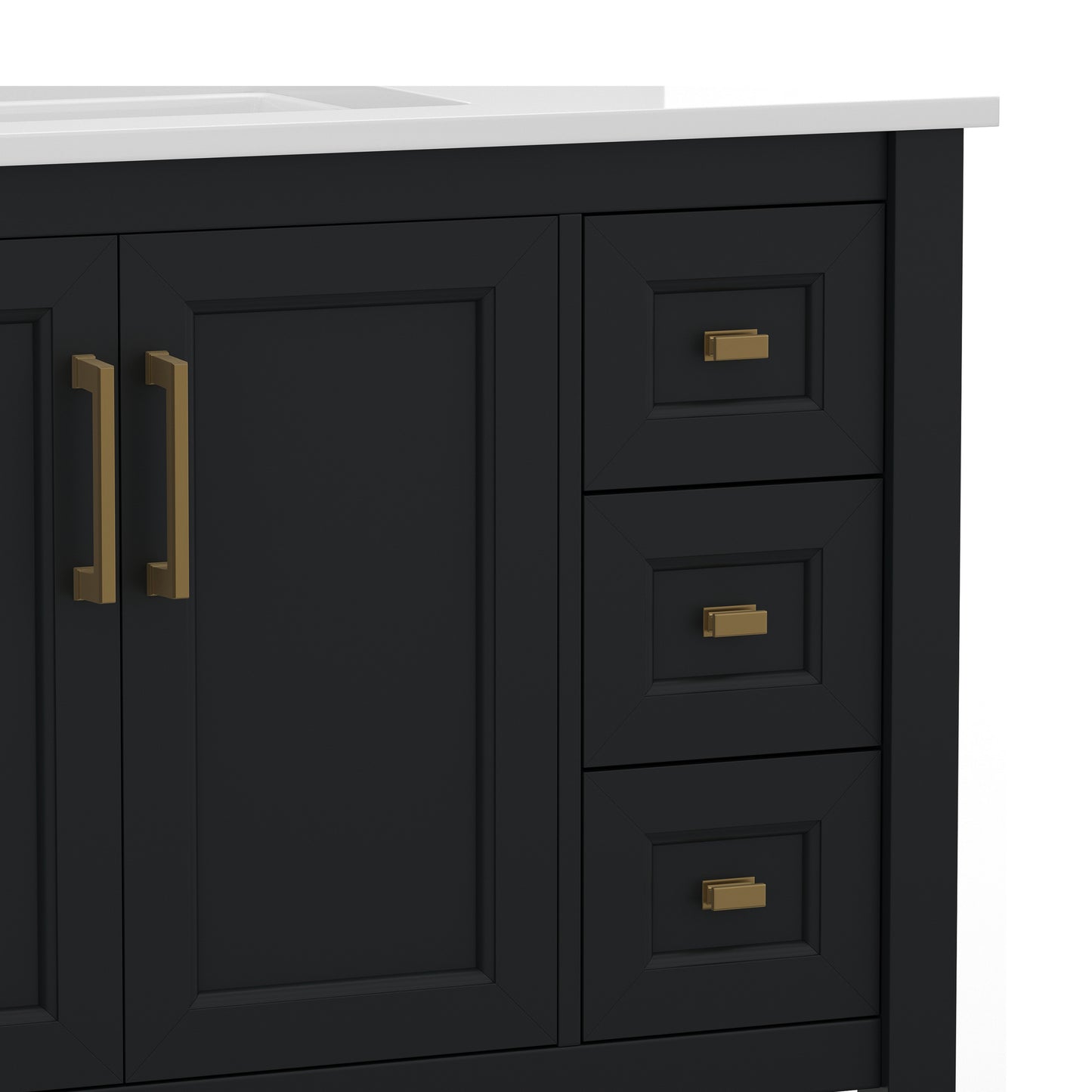 Vega 36 Inch Bathroom Vanity with Sink, Storage Cabinet with Soft Close Doors, Open Shelf and 3 Drawers, Carrara Marble Finish Countertop, Black/Gold Black Frame/Gold Hardware