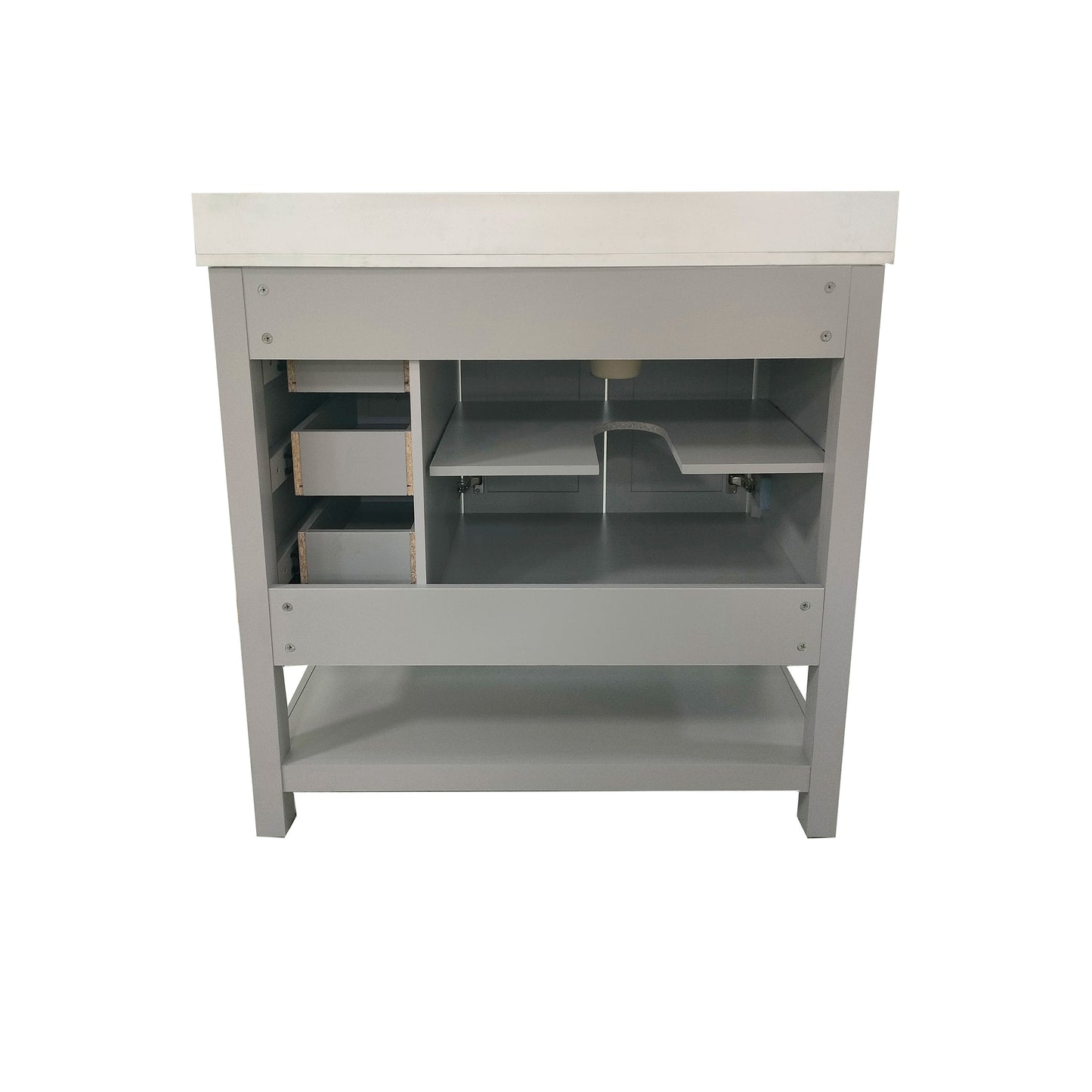Vega 36 Inch Bathroom Vanity with Sink, Storage Cabinet with Soft Close Doors, Open Shelf and 3 Drawers, Carrara Marble Finish Countertop, Gray/White Gray