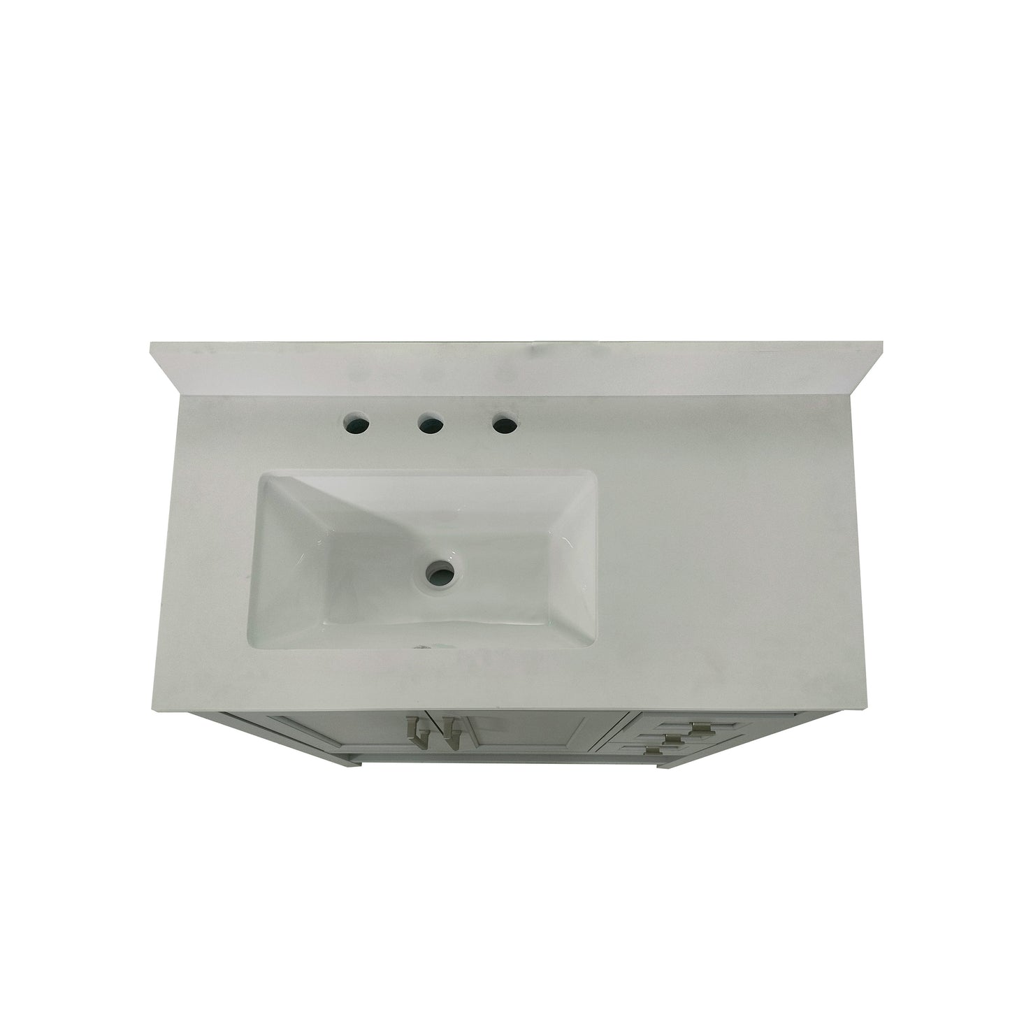 Vega 36 Inch Bathroom Vanity with Sink, Storage Cabinet with Soft Close Doors, Open Shelf and 3 Drawers, Carrara Marble Finish Countertop, Gray/White Gray