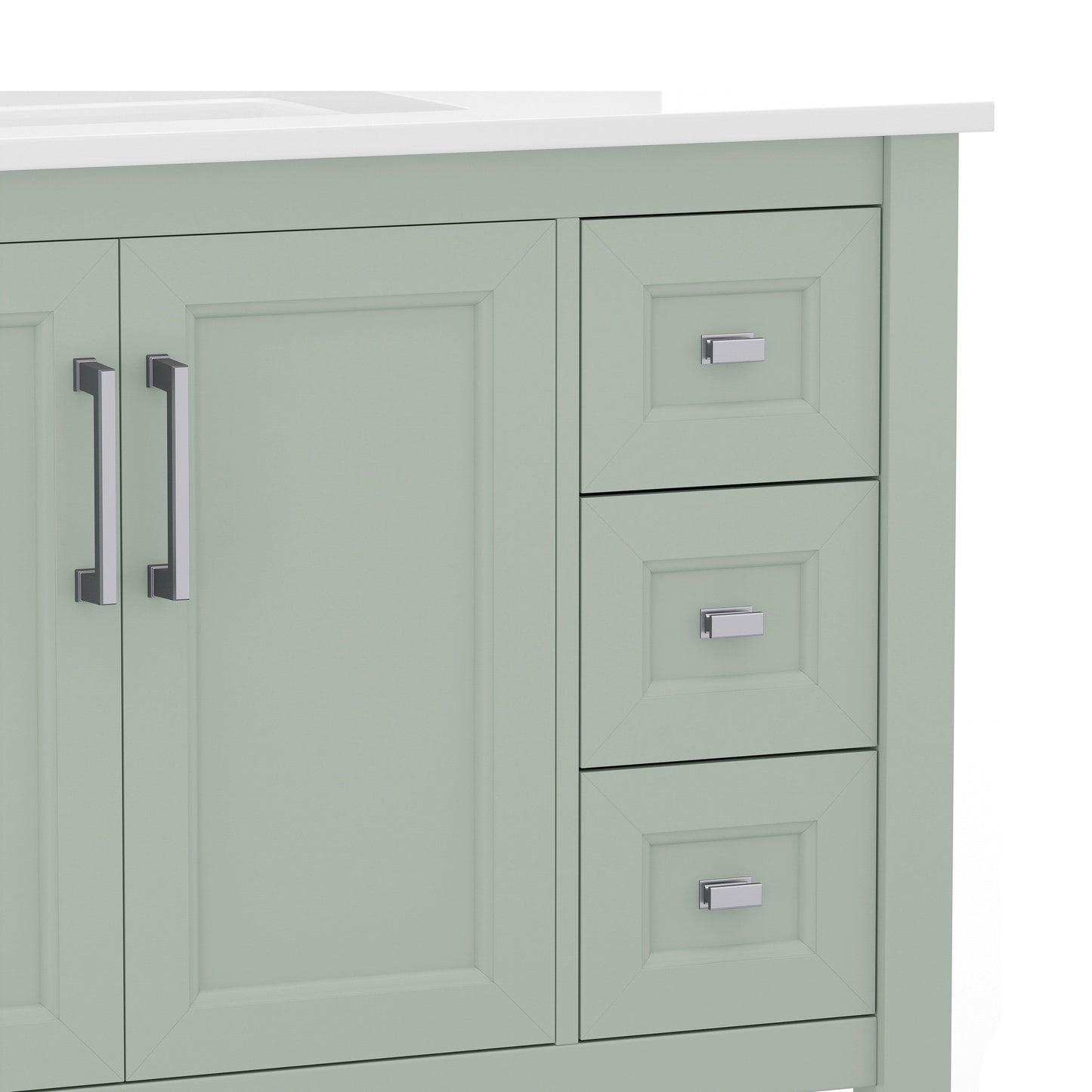 Vega 36 Inch Bathroom Vanity with Sink, Storage Cabinet with Soft Close Doors, Open Shelf and 3 Drawers, Carrara Marble Finish Countertop, Sage Sage Frame/Nickel Hardware