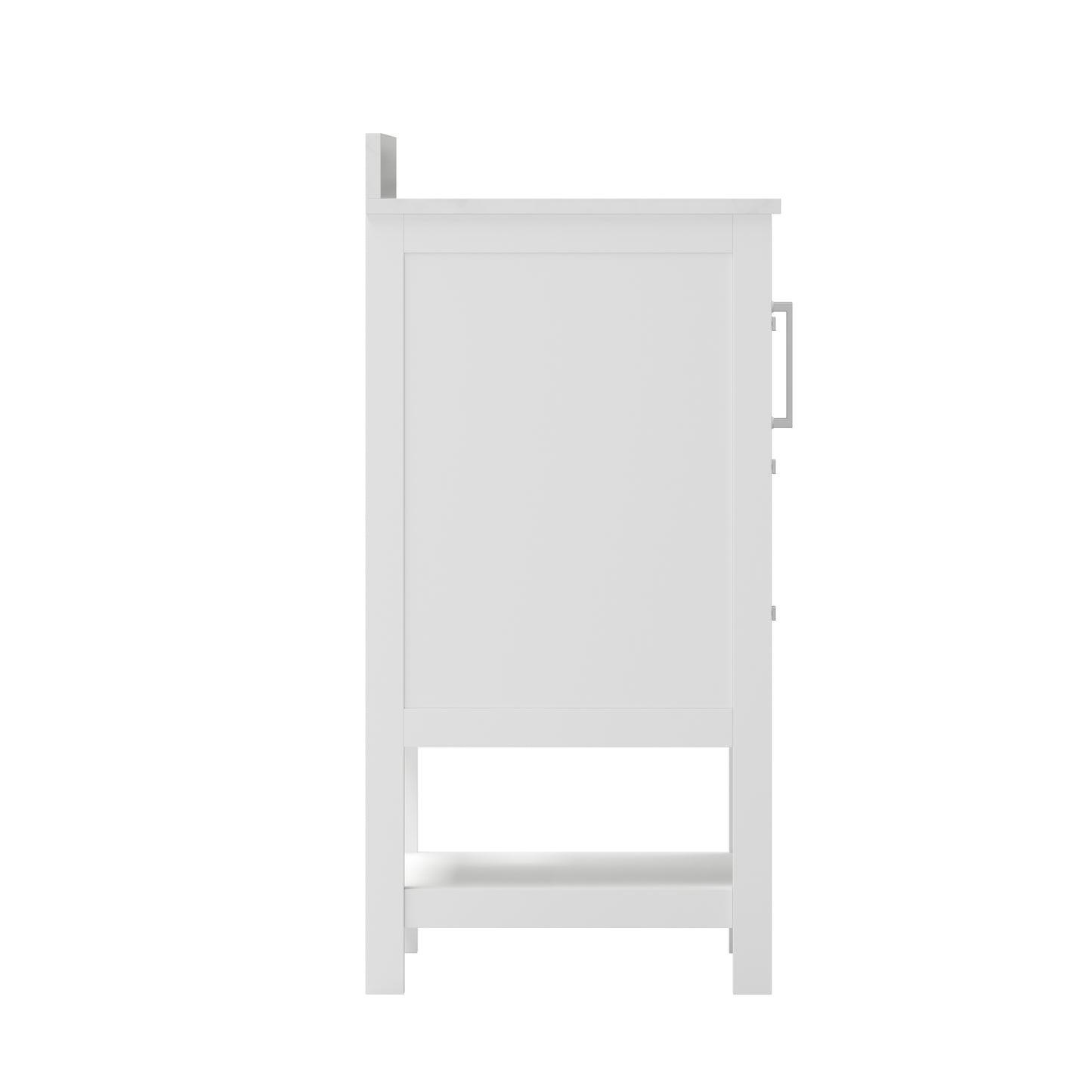 Vega 36 Inch Bathroom Vanity with Sink, Storage Cabinet with Soft Close Doors, Open Shelf and 3 Drawers, Carrara Marble Finish Countertop, White/White White