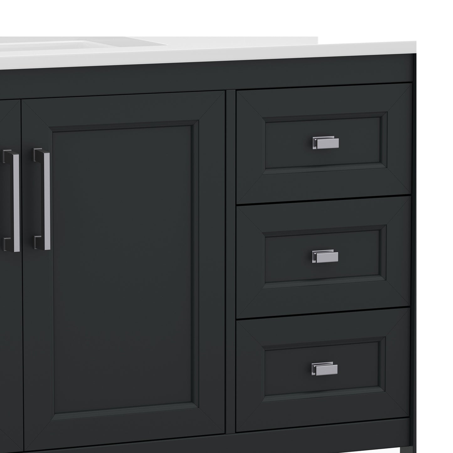 Vega 42 Inch Bathroom Vanity with Sink, Storage Cabinet with Soft Close Doors, Open Shelf and 3 Drawers, Carrara Marble Finish Countertop, Black Black Frame/Nickel Hardware