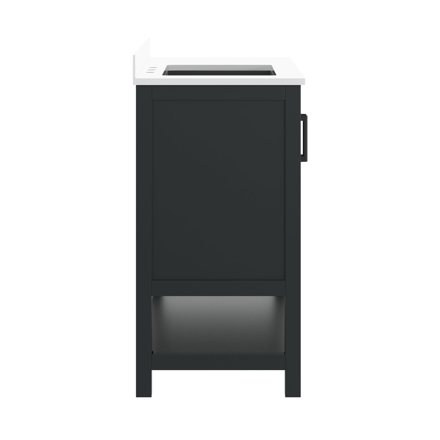 Vega 42" Bathroom Vanity with Sink, Cabinet with Black Hardware, Soft Close Doors, Open Shelf & 3 Drawers, Carrara Marble Finish Counter, Black/White Black Frame/Black Hardware