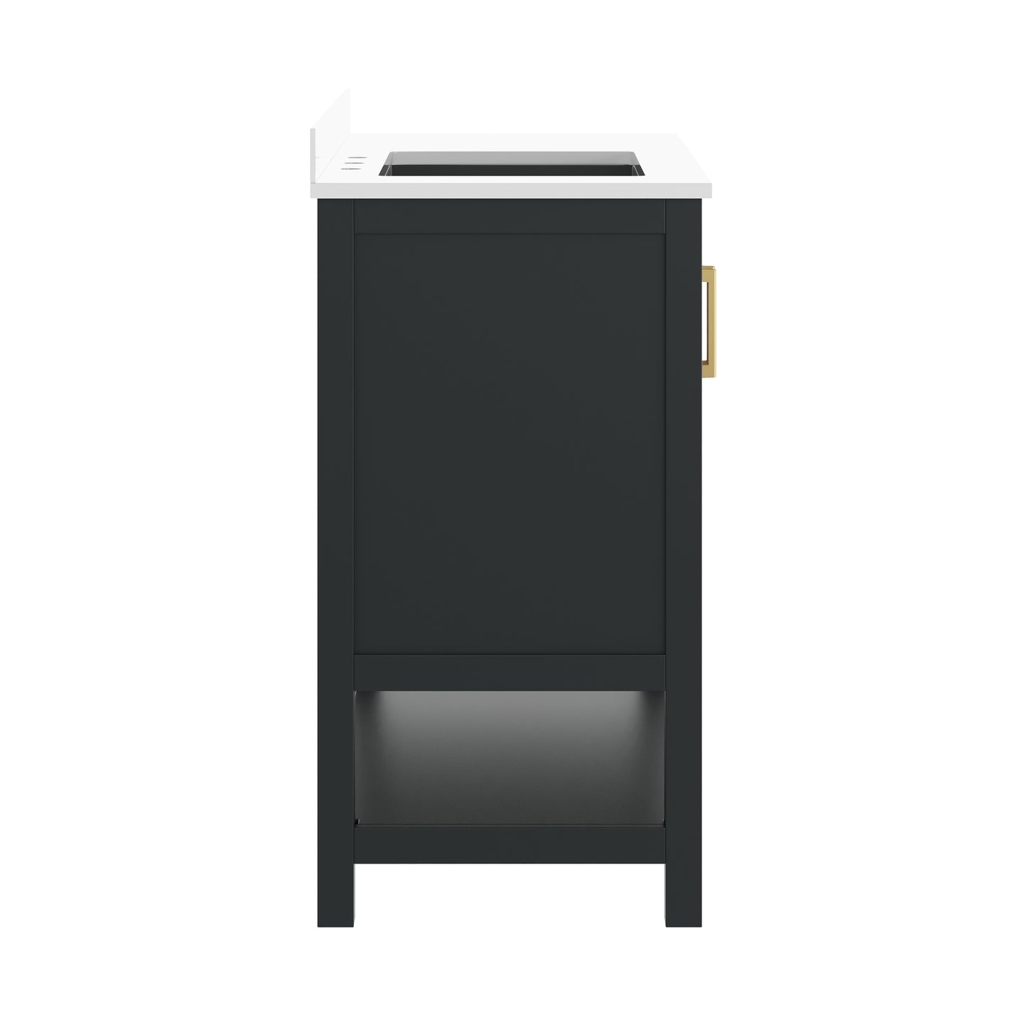 Vega 42" Bathroom Vanity with Sink, Cabinet with Gold Hardware, Soft Close Doors, Open Shelf & 3 Drawers, Carrara Marble Finish Counter, Black/White Black Frame/Gold Hardware