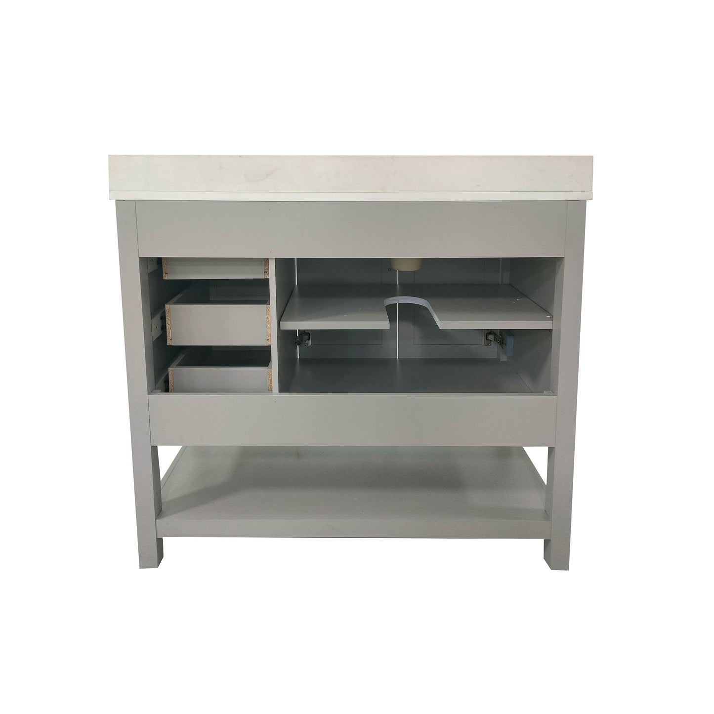 Vega 42 Inch Bathroom Vanity with Sink, Storage Cabinet with Soft Close Doors, Open Shelf and 3 Drawers, Carrara Marble Finish Countertop, Gray/White Gray