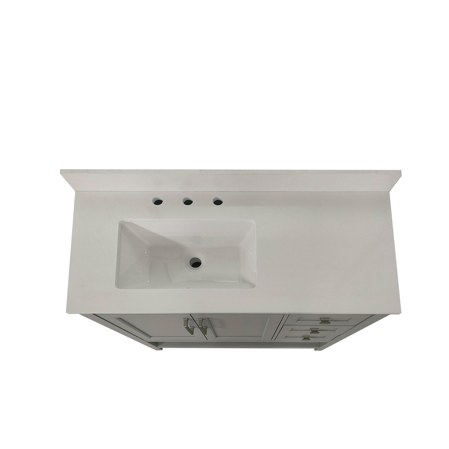 Vega 42 Inch Bathroom Vanity with Sink, Storage Cabinet with Soft Close Doors, Open Shelf and 3 Drawers, Carrara Marble Finish Countertop, Gray/White Gray