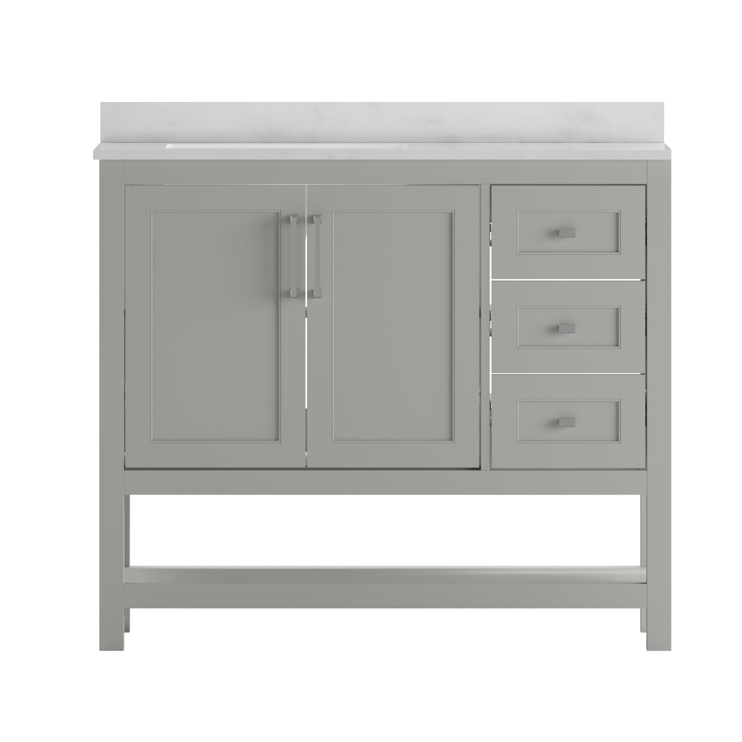 Vega 42 Inch Bathroom Vanity with Sink, Storage Cabinet with Soft Close Doors, Open Shelf and 3 Drawers, Carrara Marble Finish Countertop, Gray/White Gray