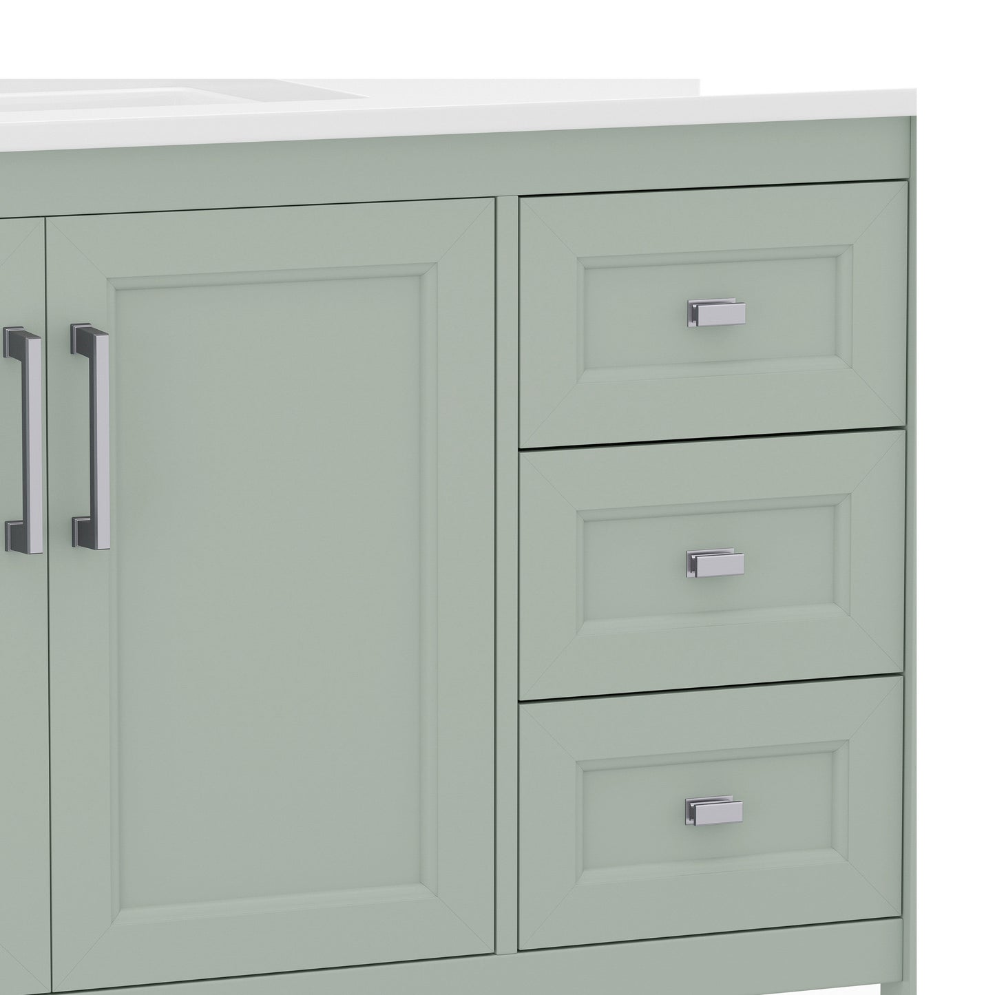 Vega 42 Inch Bathroom Vanity with Sink, Storage Cabinet with Soft Close Doors, Open Shelf and 3 Drawers, Carrara Marble Finish Countertop, Sage Sage Frame/Nickel Hardware