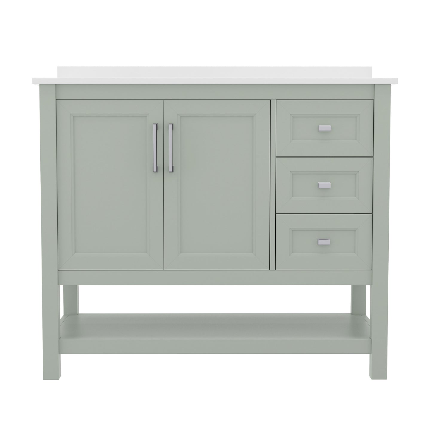 Vega 42 Inch Bathroom Vanity with Sink, Storage Cabinet with Soft Close Doors, Open Shelf and 3 Drawers, Carrara Marble Finish Countertop, Sage Sage Frame/Nickel Hardware