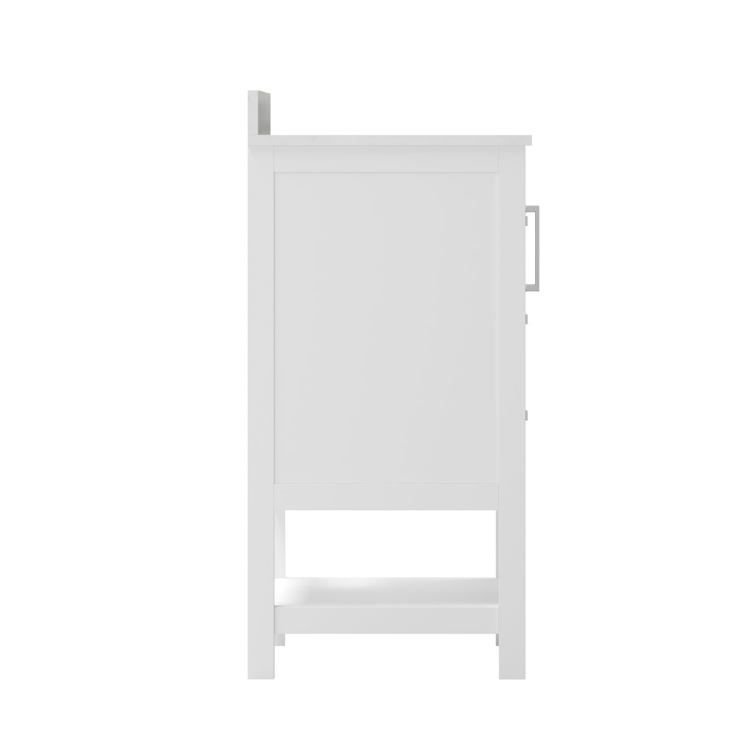 Vega 42 Inch Bathroom Vanity with Sink, Storage Cabinet with Soft Close Doors, Open Shelf and 3 Drawers, Carrara Marble Finish Countertop, White/White White
