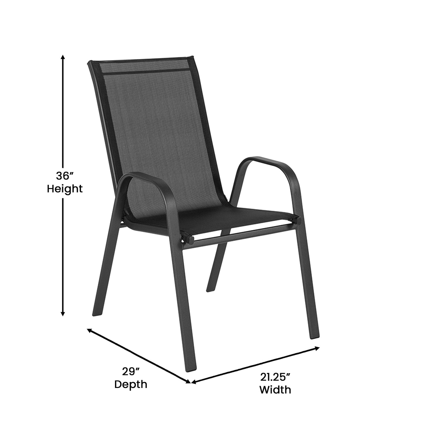 Brazos 5 Piece Commercial Grade Patio Dining Set with Tempered Glass Patio Table with 4 Chairs with Black Flex Comfort Material Seats and Backs Black