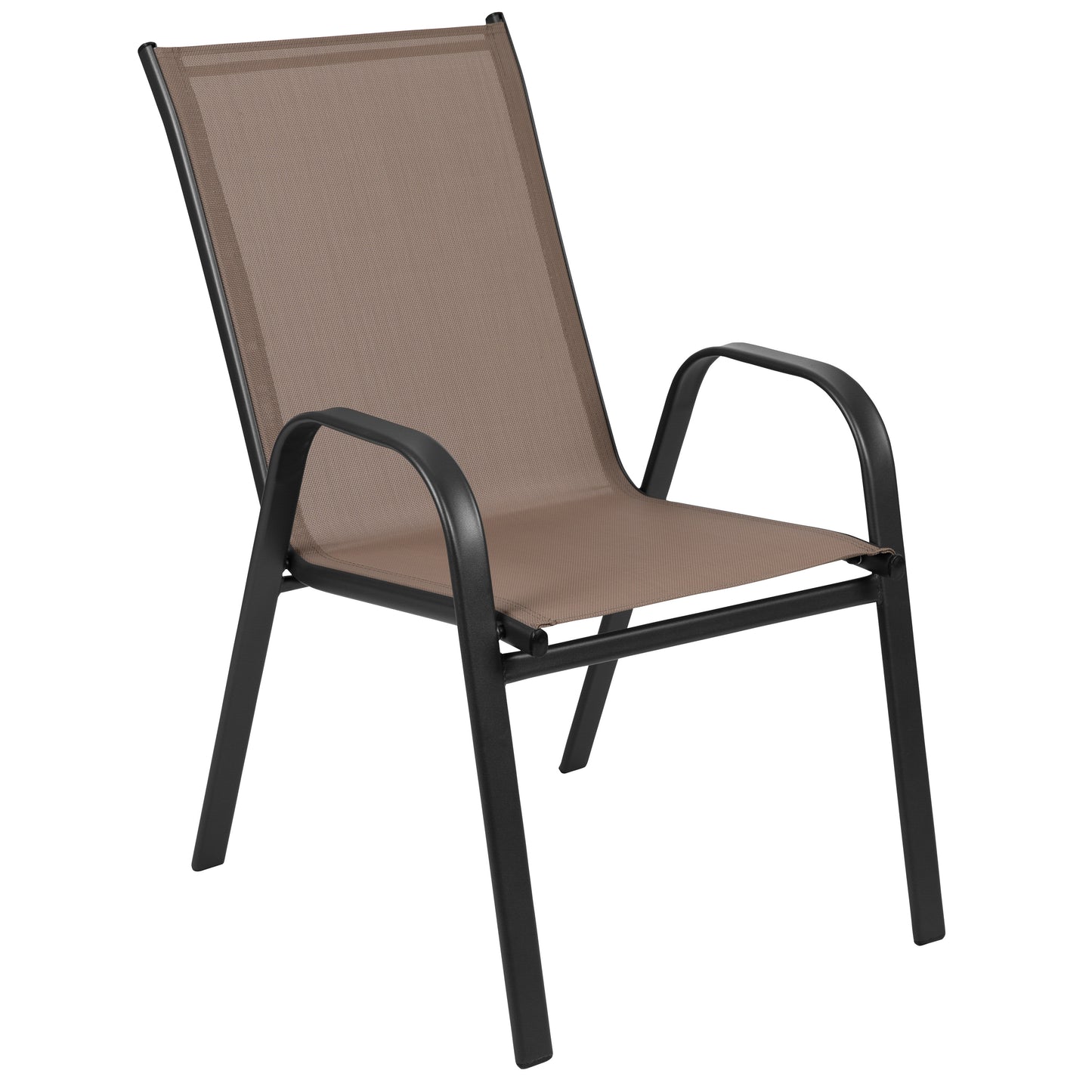 Brazos 5 Piece Commercial Grade Patio Dining Set with Tempered Glass Patio Table with 4 Chairs with Brown Flex Comfort Material Seats and Backs Brown