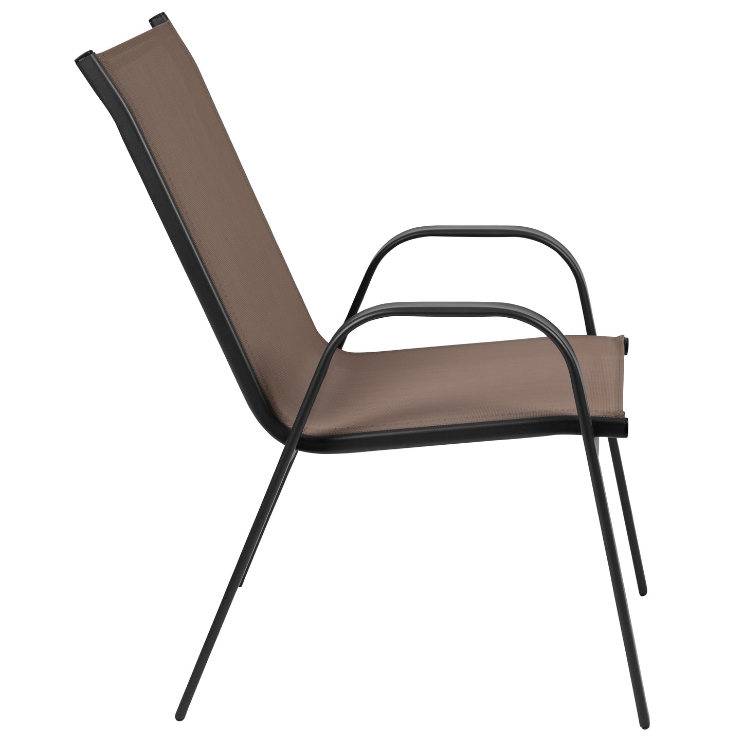 Brazos 5 Piece Commercial Grade Patio Dining Set with Tempered Glass Patio Table with 4 Chairs with Brown Flex Comfort Material Seats and Backs Brown