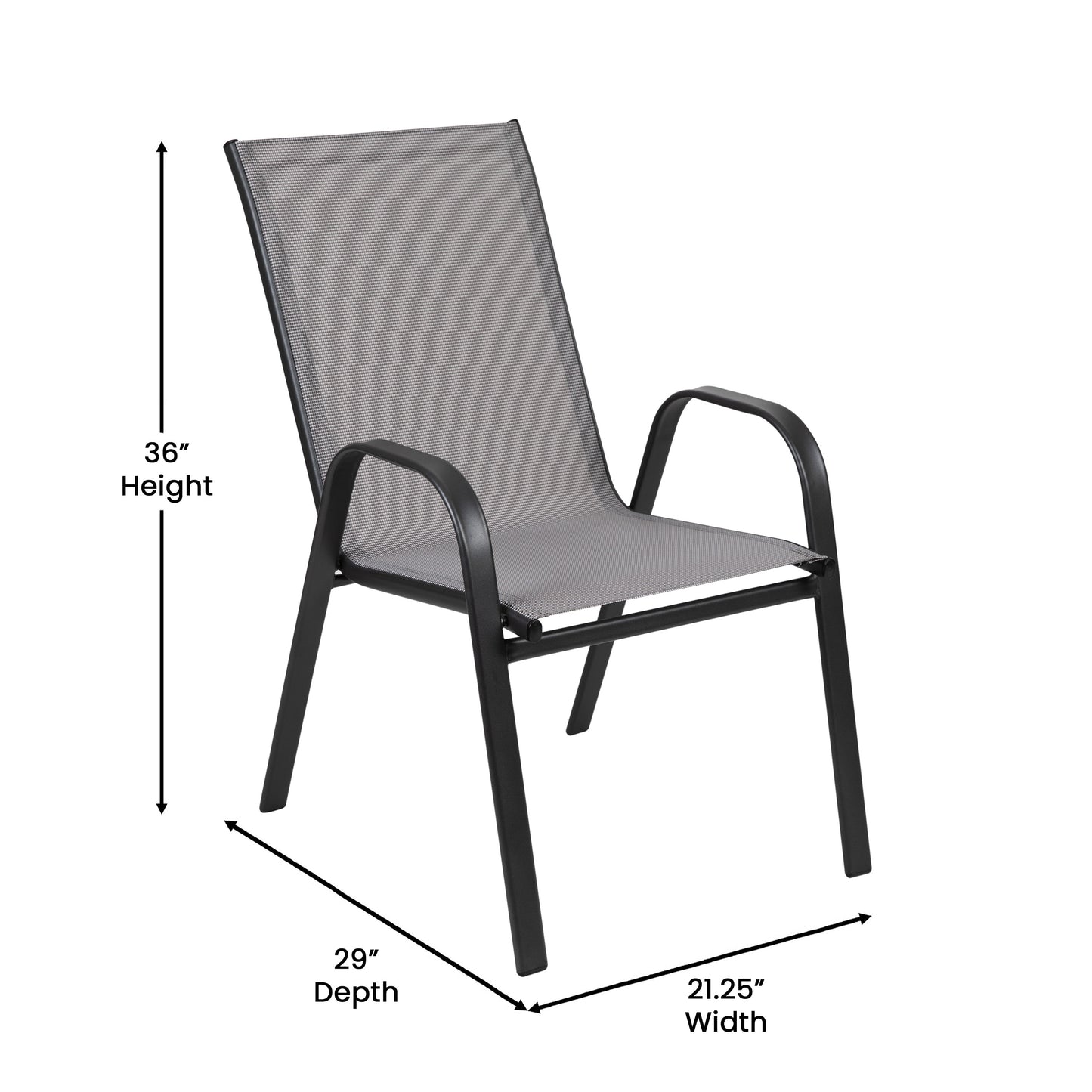 Brazos 5 Piece Commercial Grade Patio Dining Set with Tempered Glass Patio Table with 4 Chairs with Gray Flex Comfort Material Seats and Backs Gray