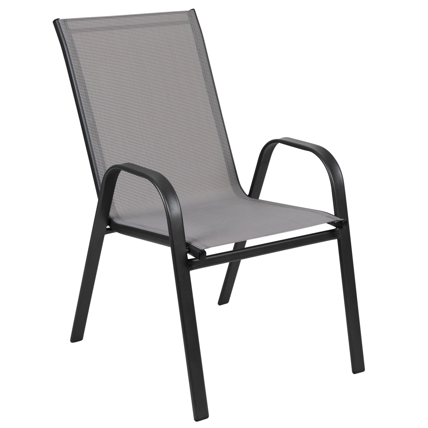 Brazos 5 Piece Commercial Grade Patio Dining Set with Tempered Glass Patio Table with 4 Chairs with Gray Flex Comfort Material Seats and Backs Gray