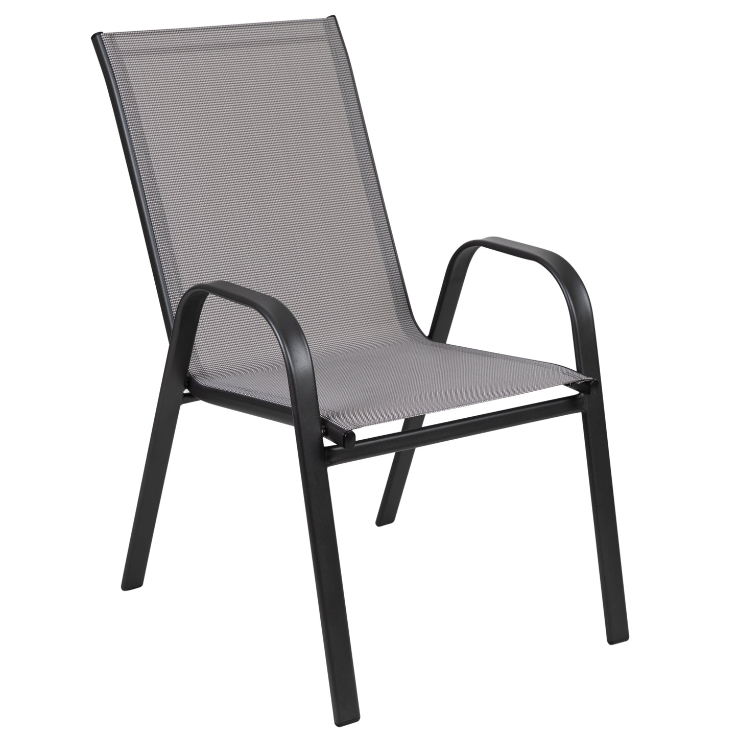 Brazos 5 Piece Commercial Grade Patio Dining Set with Tempered Glass Patio Table with 4 Chairs with Gray Flex Comfort Material Seats and Backs Gray