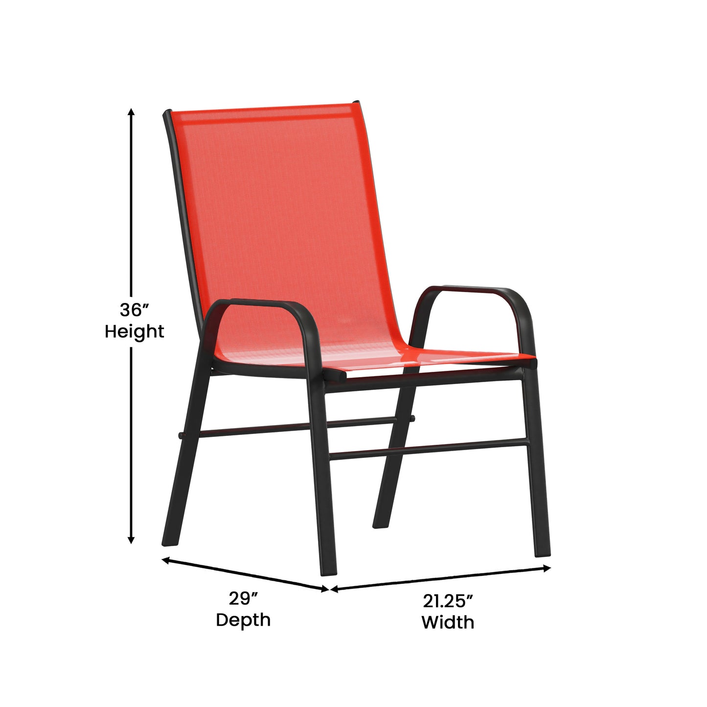 Brazos 5 Piece Commercial Grade Patio Dining Set with Tempered Glass Patio Table with 4 Chairs with Red Flex Comfort Material Seats and Backs Red