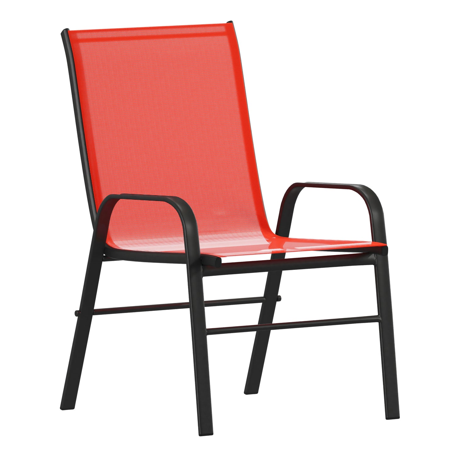 Brazos 5 Piece Commercial Grade Patio Dining Set with Tempered Glass Patio Table with 4 Chairs with Red Flex Comfort Material Seats and Backs Red
