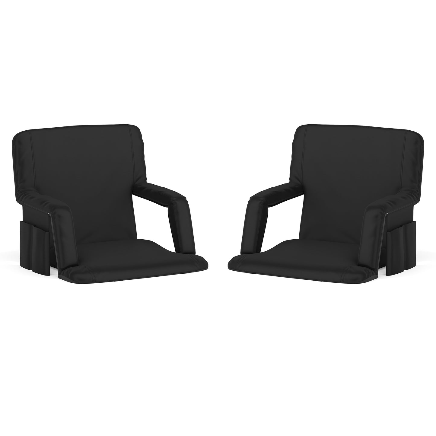 Malta Set of 2 Black Portable Lightweight Reclining Stadium Chairs with Armrests, Padded Back & Seat - Storage Pockets & Backpack Straps Black