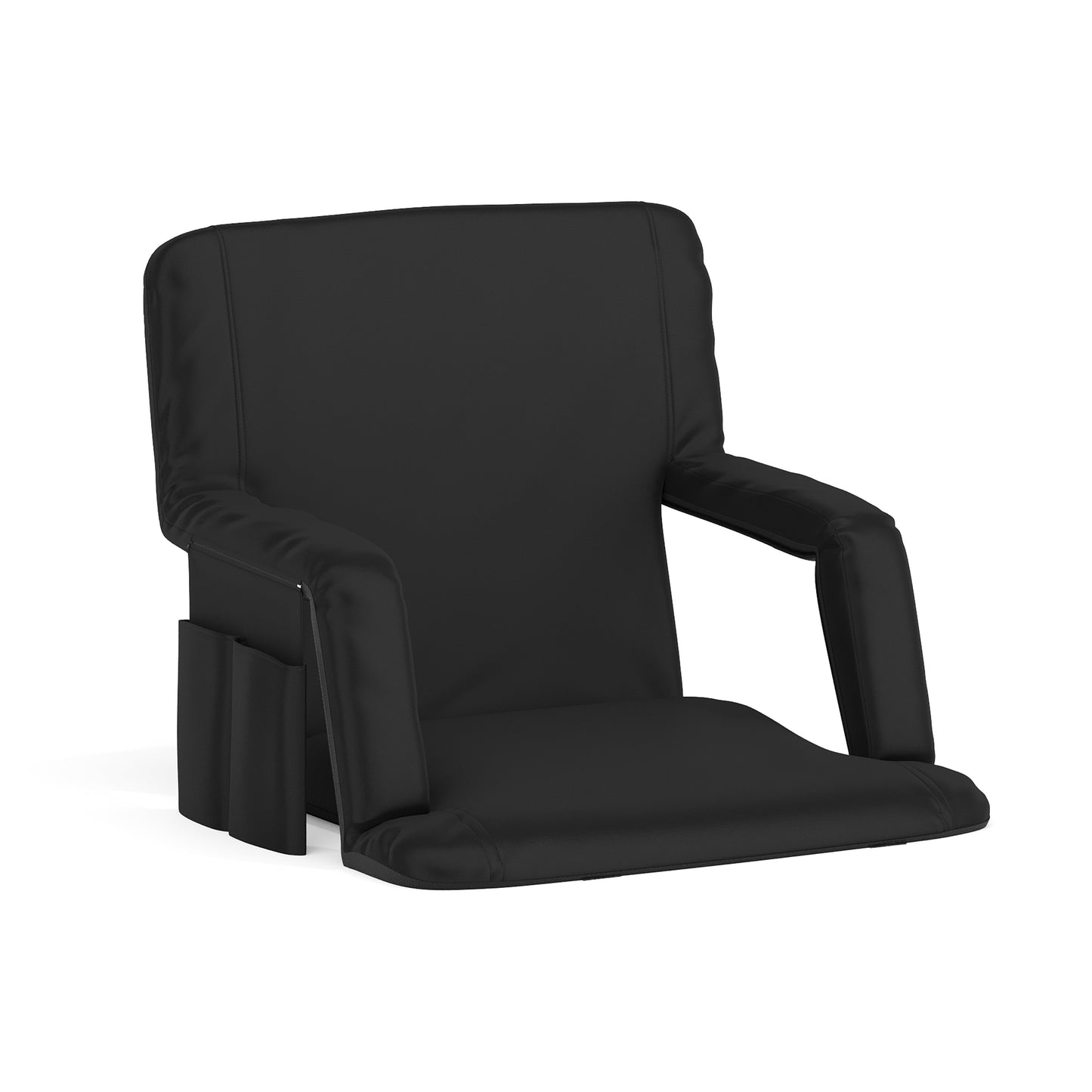Malta Black Portable Lightweight Reclining Stadium Chair with Armrests, Padded Back & Seat with Dual Storage Pockets and Backpack Straps Black