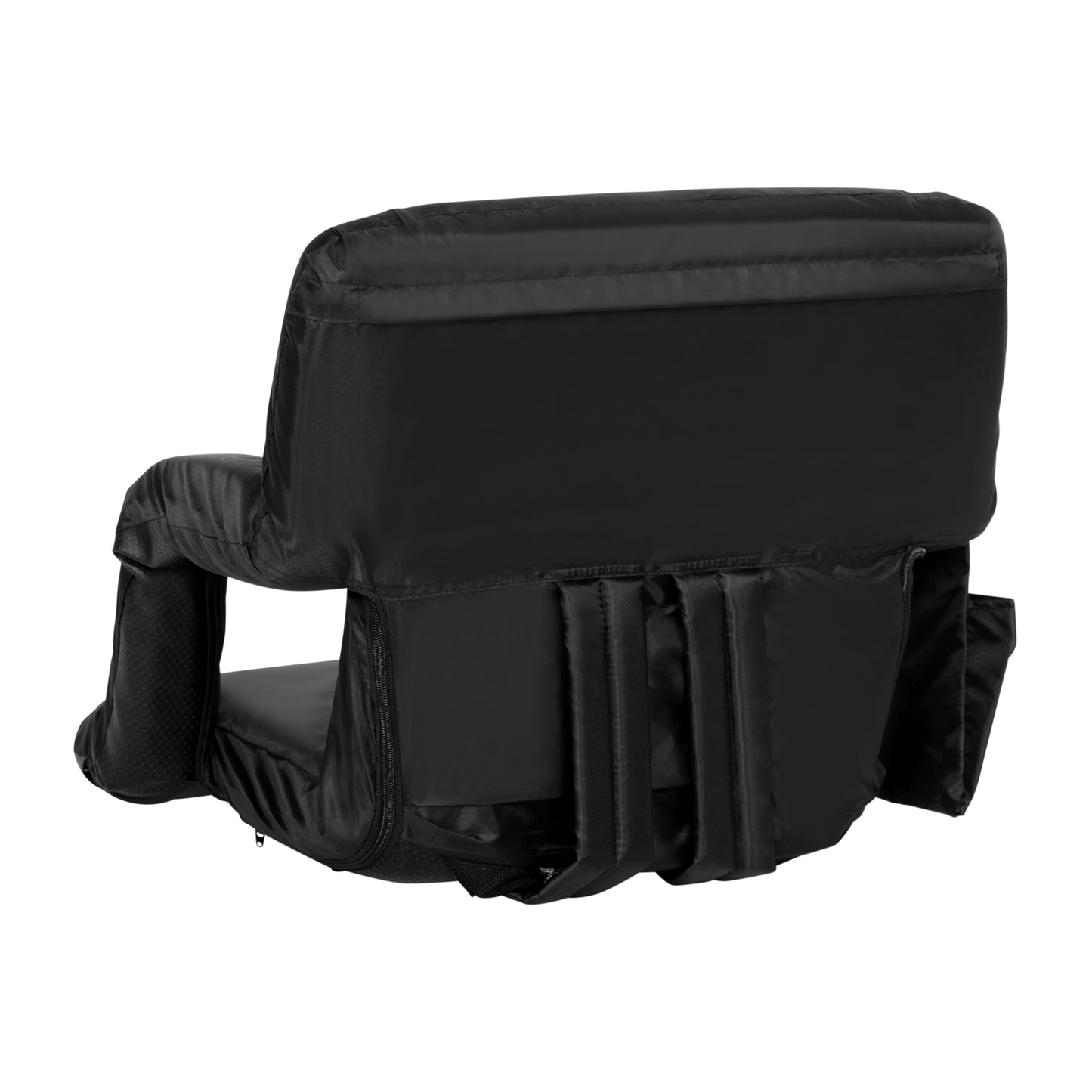 Malta Black Portable Lightweight Reclining Stadium Chair with Armrests, Padded Back & Seat with Dual Storage Pockets and Backpack Straps Black