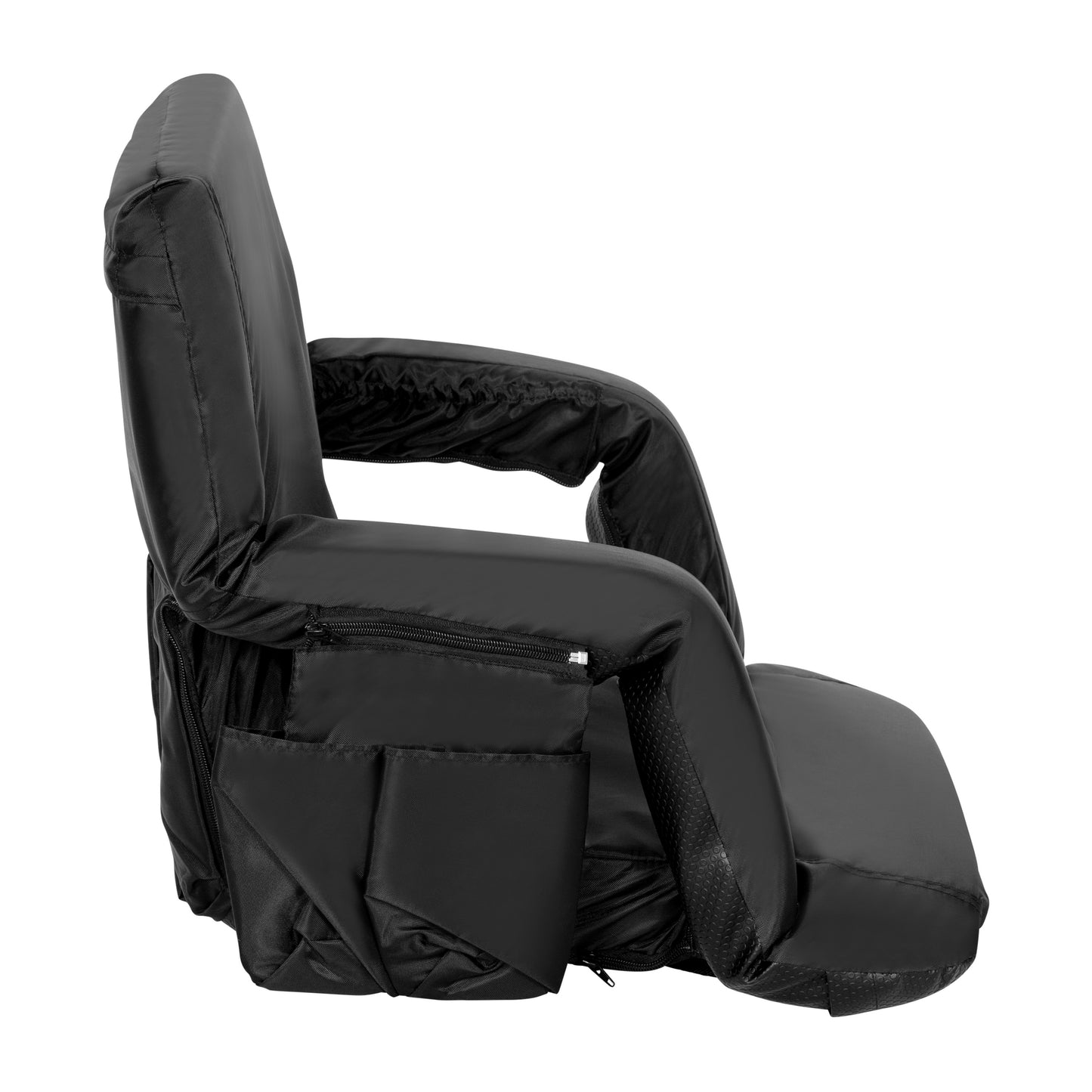 Malta Set of 2 Black Portable Lightweight Reclining Stadium Chairs with Armrests, Padded Back & Seat - Storage Pockets & Backpack Straps Black